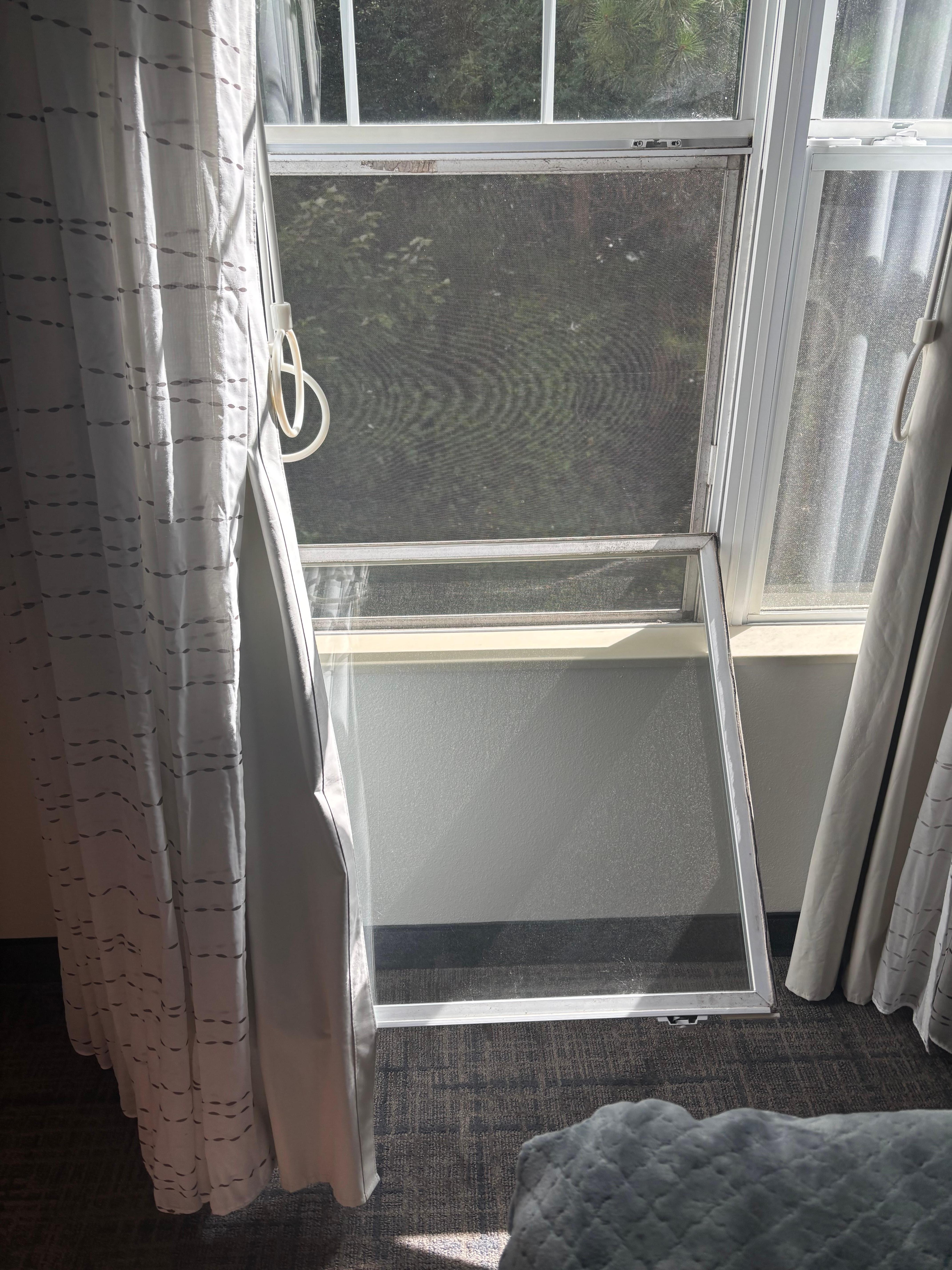 This window fell when we was laying down no one addressed that also