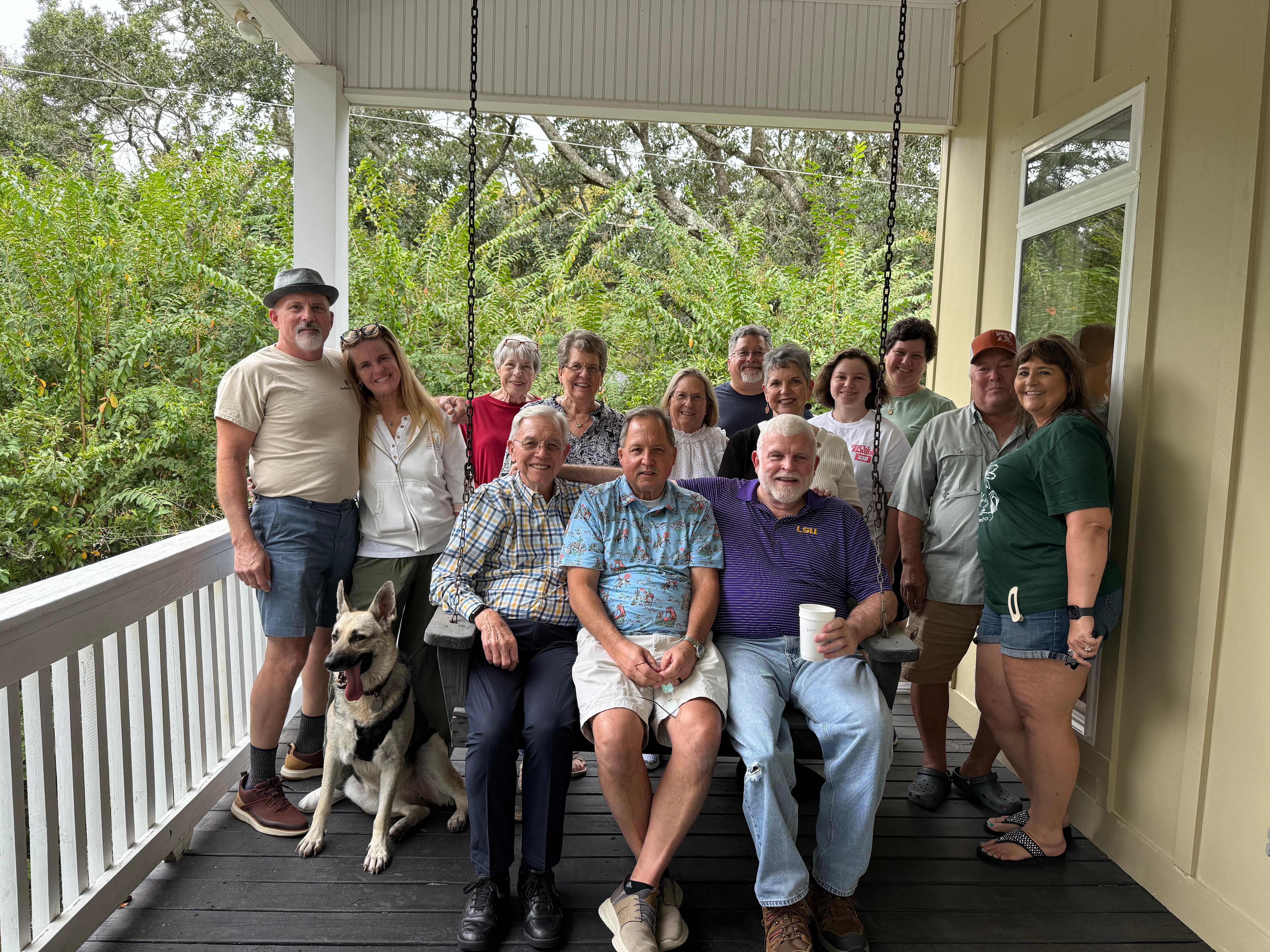 Great back porch for group photos and sitting and relaxing with each other