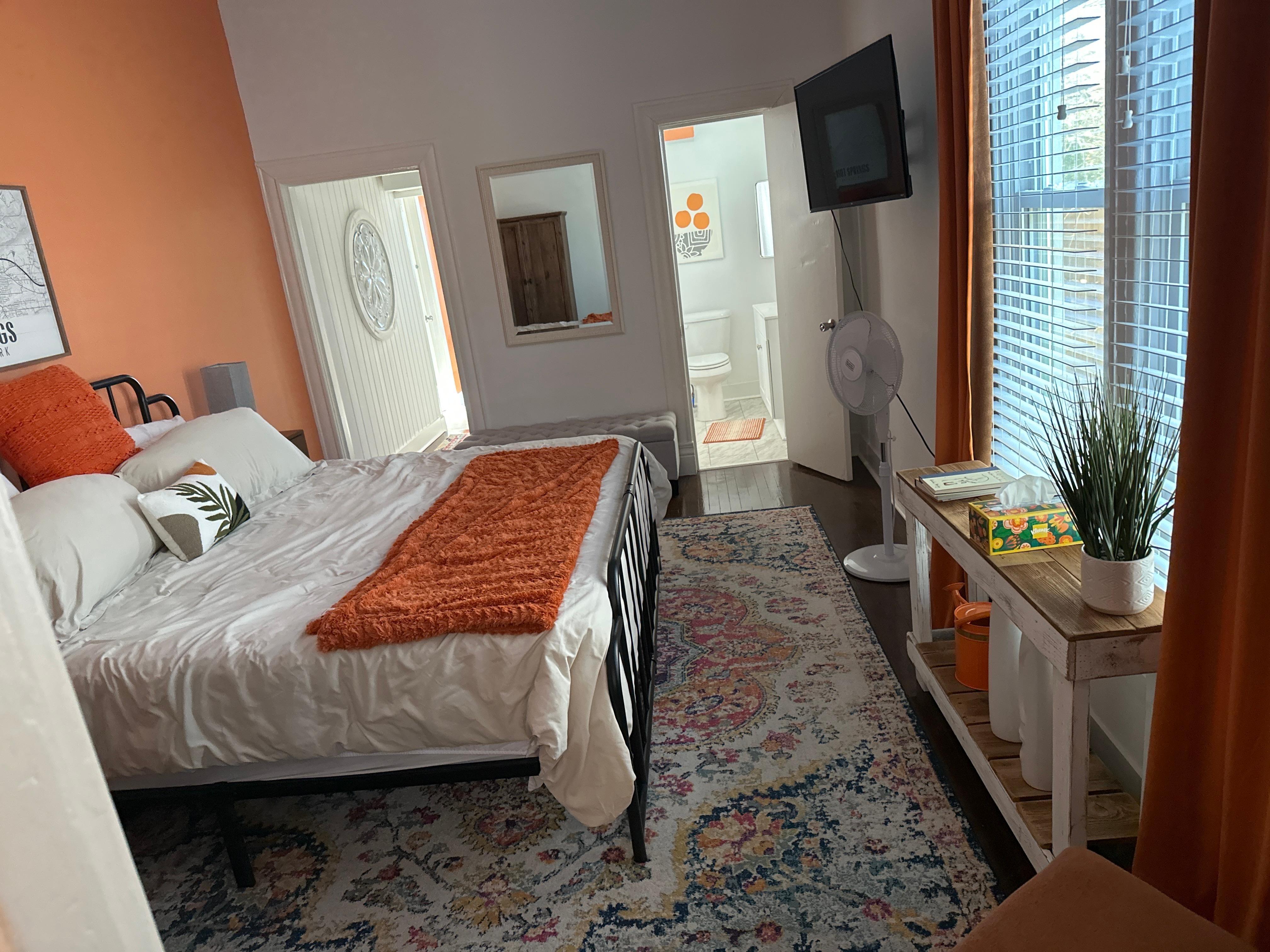 Bedroom with comfy King bed.