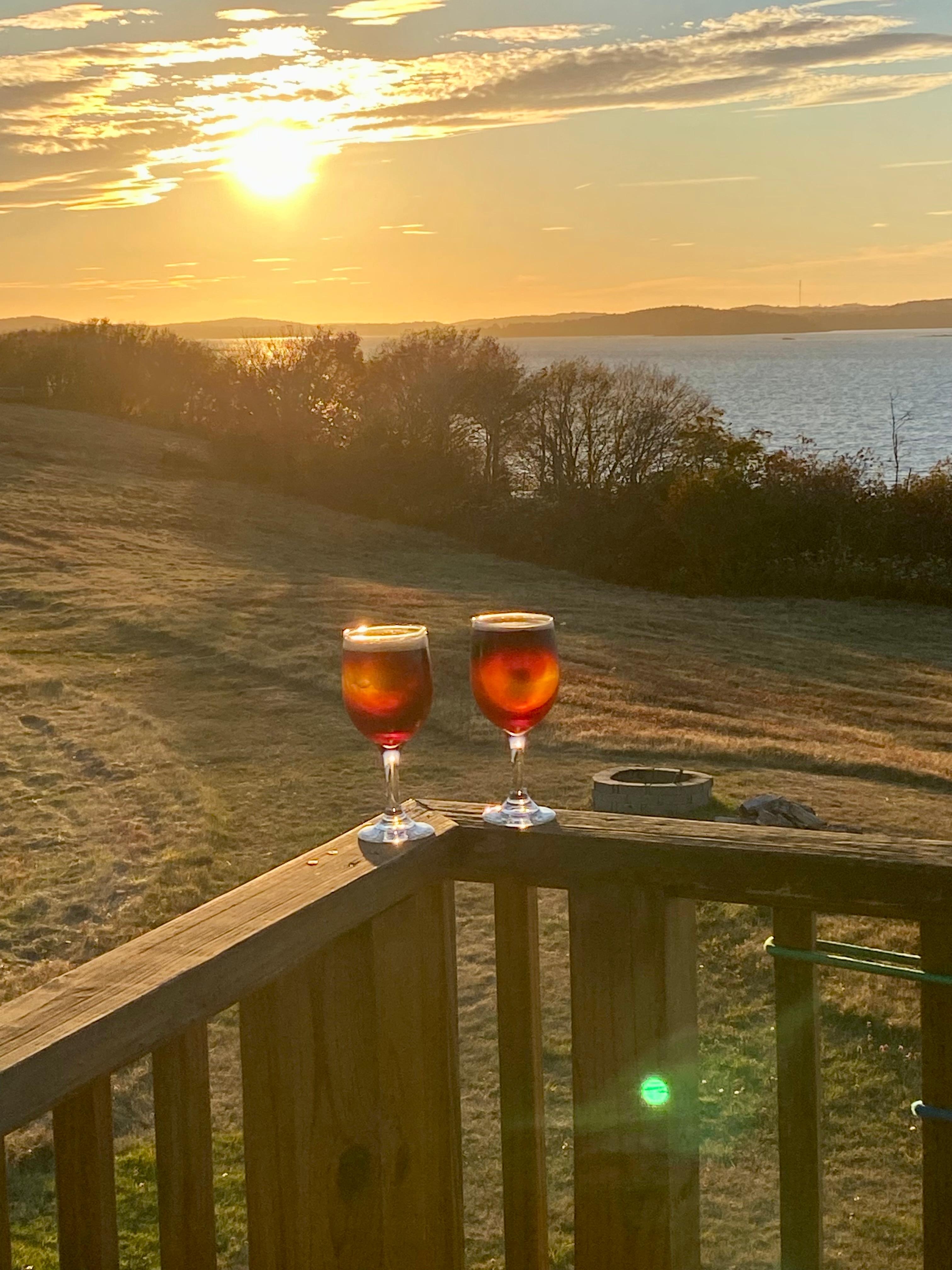 Enjoying the sunset with cocktails. (Espresso Old Fashions) 