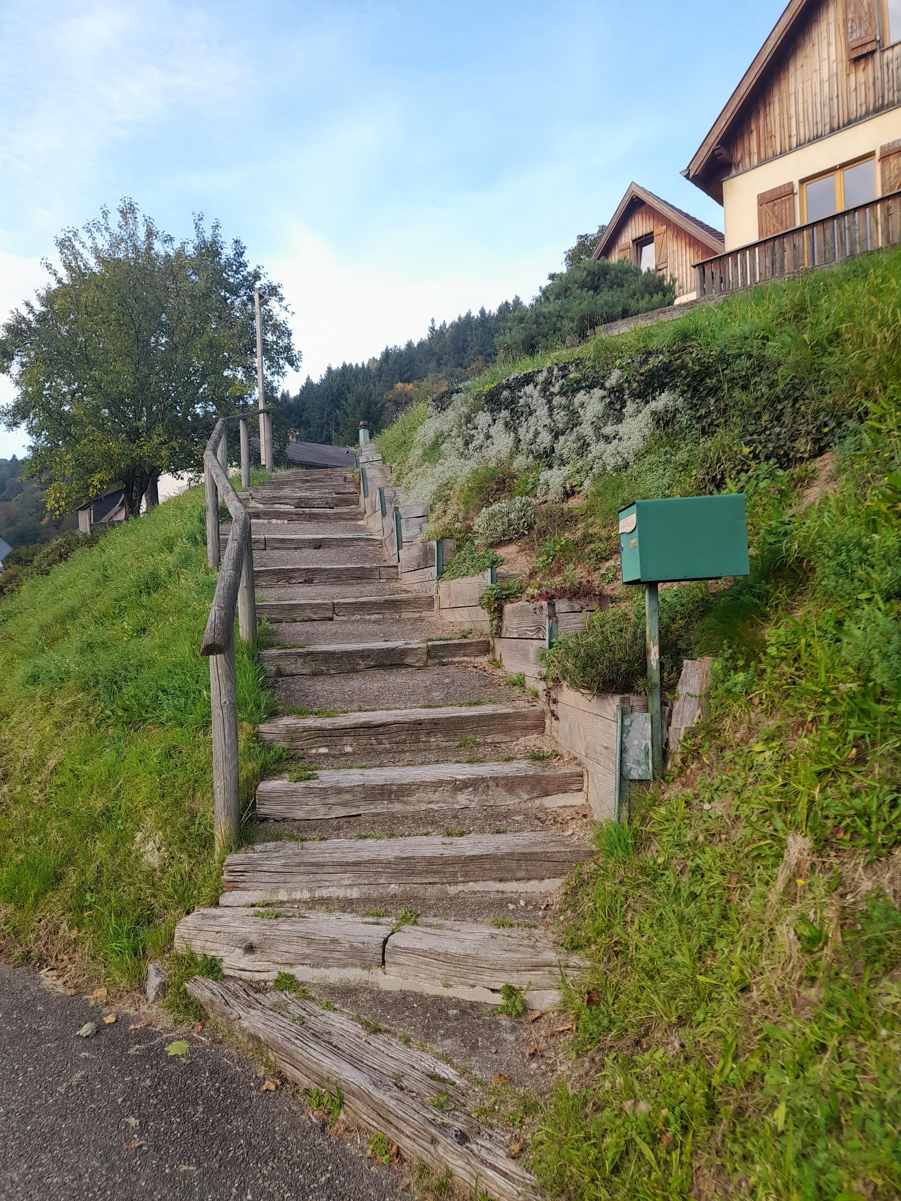 Weg hoch zum Ferienhaus.