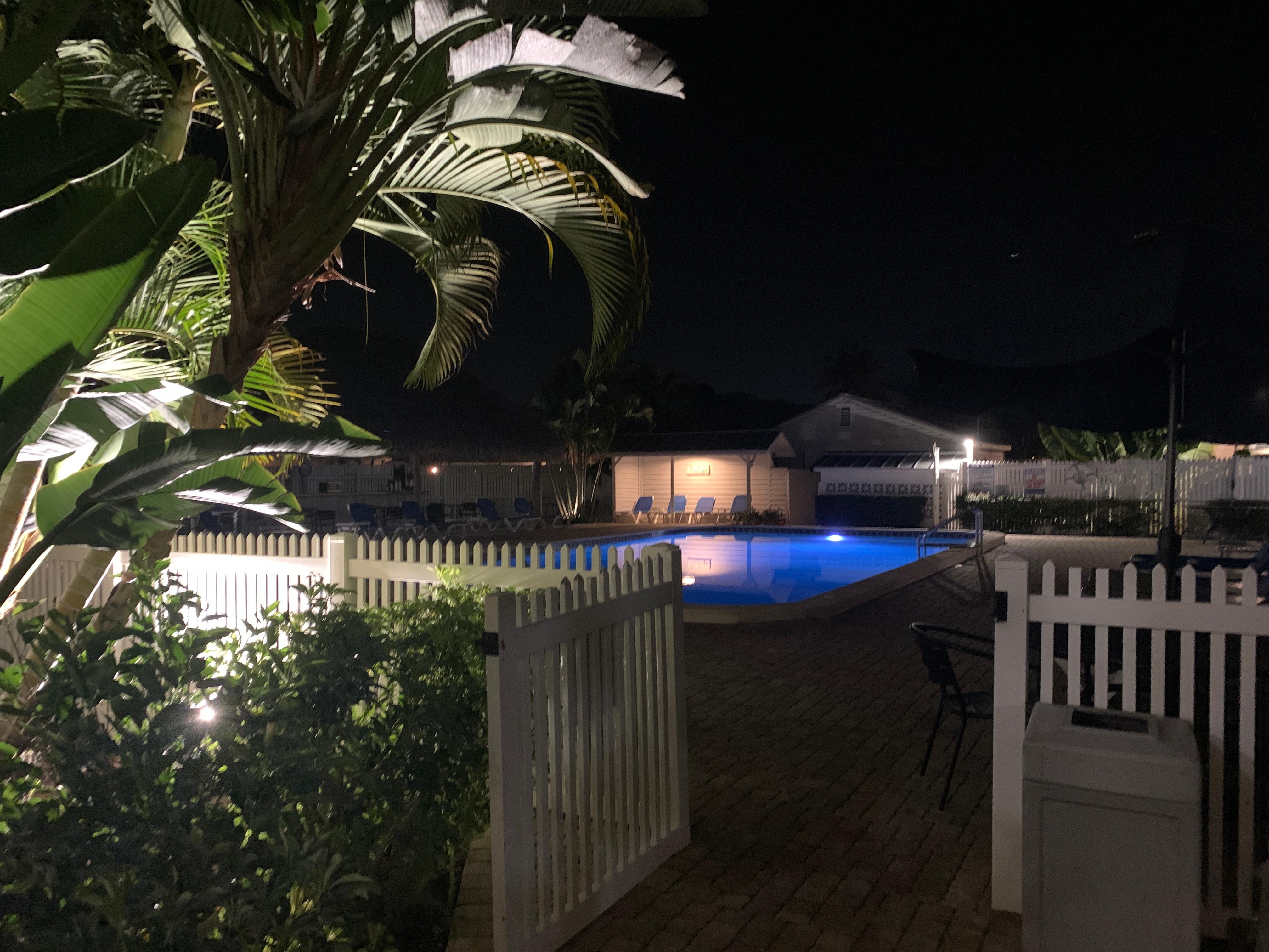 Our view of the pool at night. 