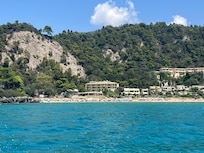 Hotel (left) from the sea