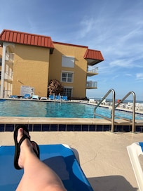 Great pool side seating and clean pool