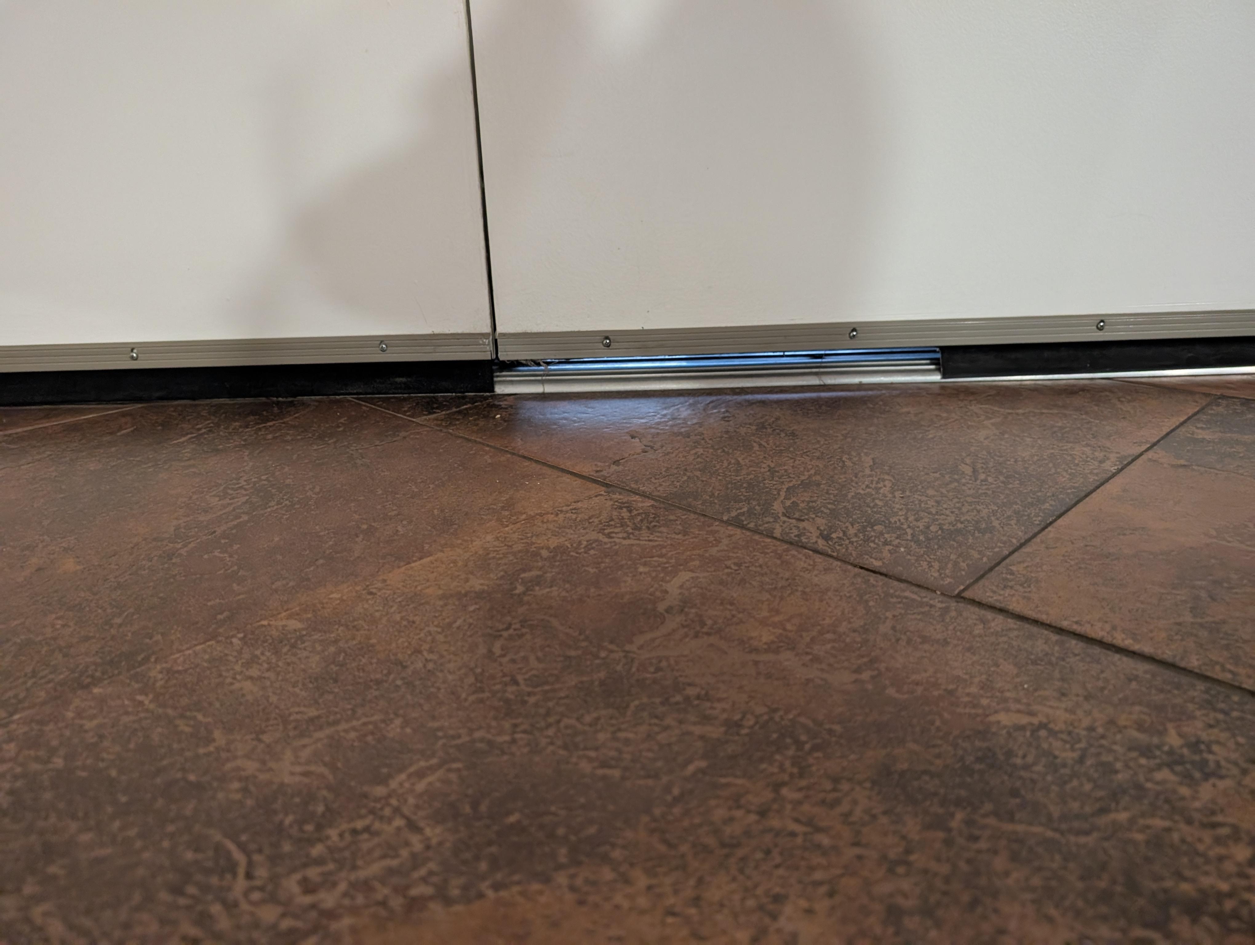 Door was missing piece of weather strip. We could have gotten all types of critters including stinging ones. 