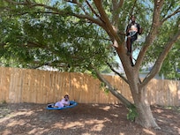 The kids playing in the backyard