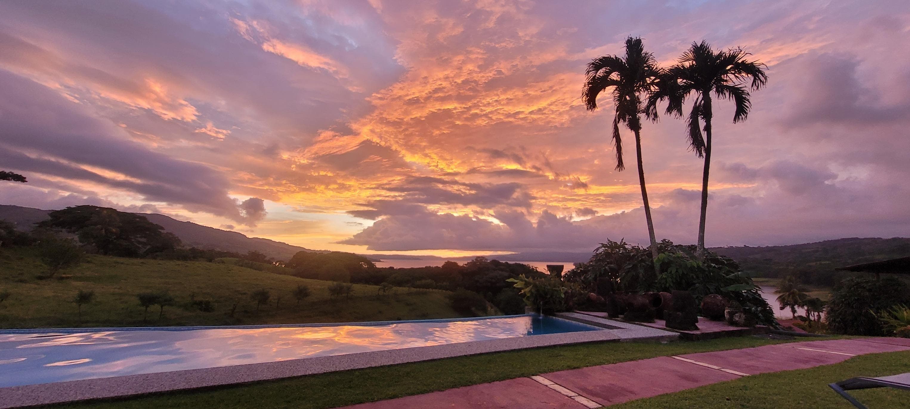 Pool area after sunset