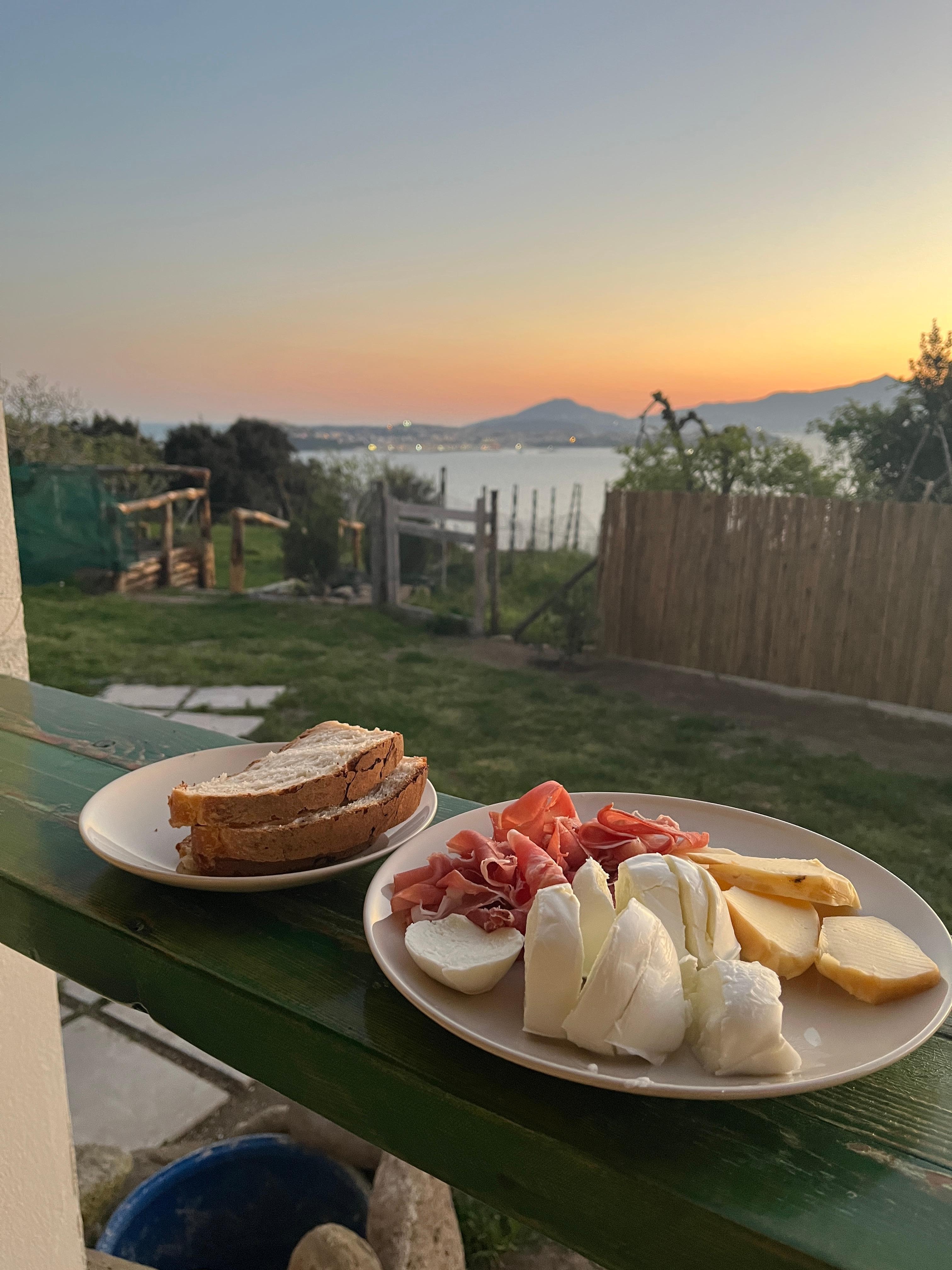 A view from the Panorama di Ercole and some great food purchased from nearby.