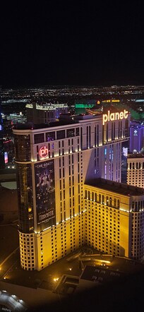 View from my Maverick helicopter night tour over the Vegas Strip while staying at Planet Hollywood