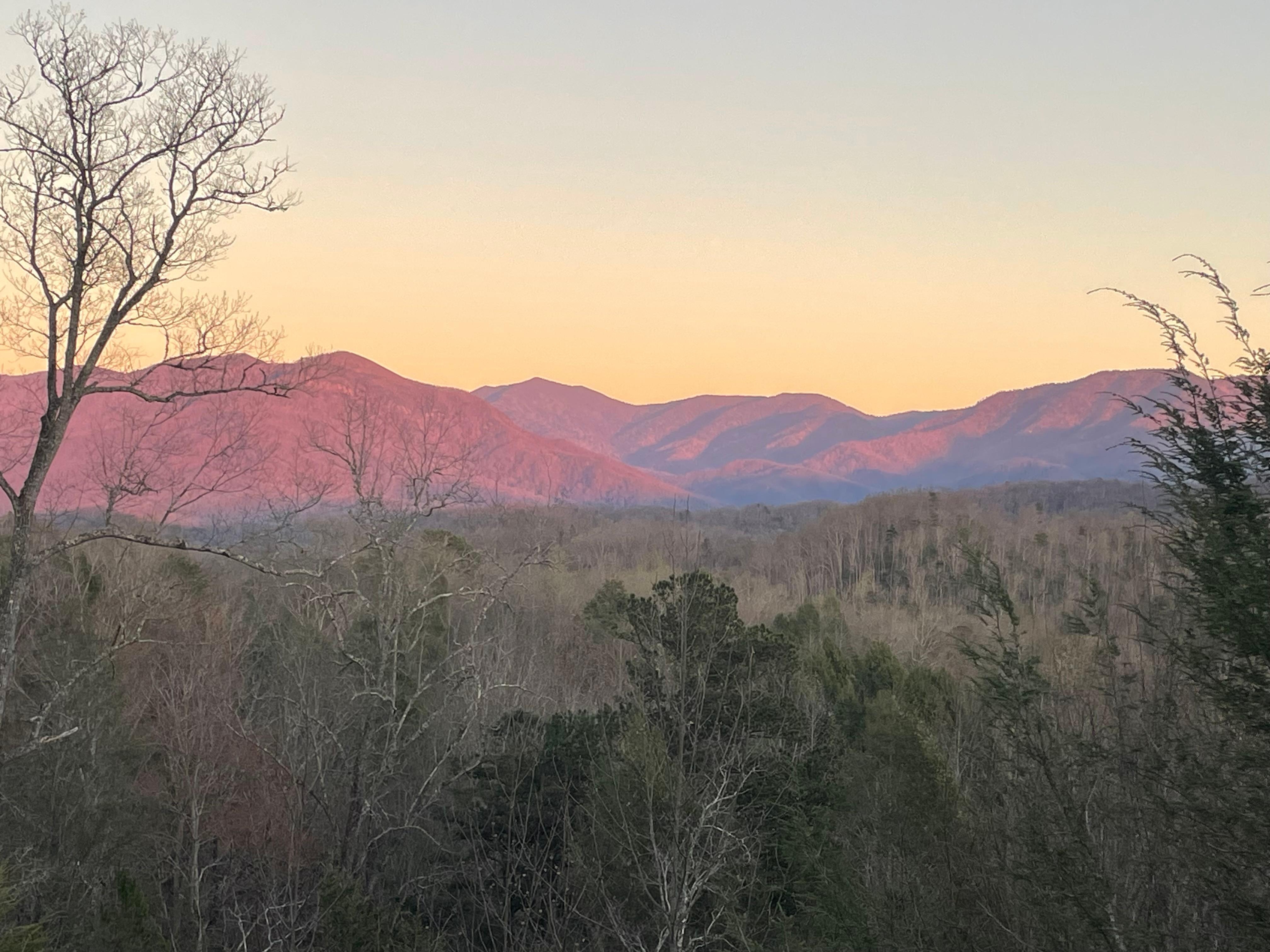 View of mountains from the side of deck. 