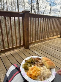 Dinner on the deck overlooking the mountains