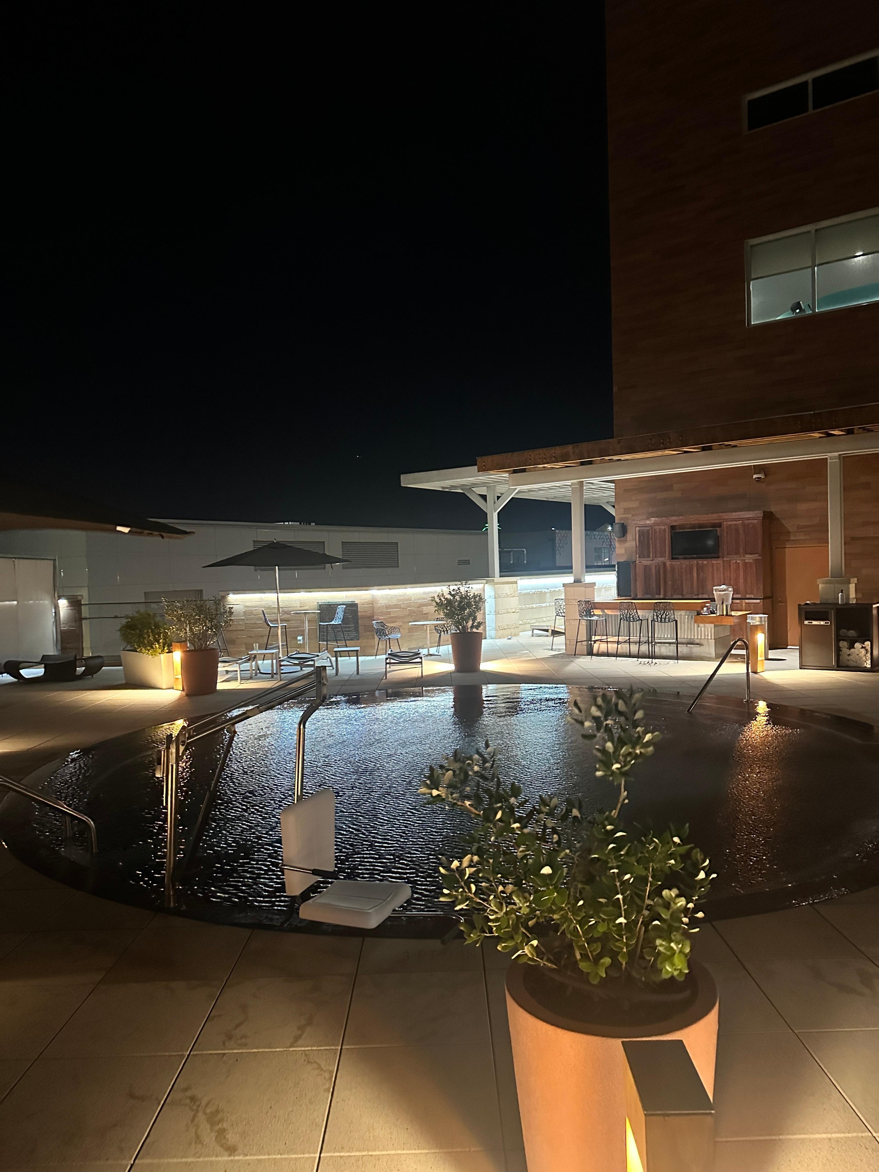 Pool deck after dark is lovely.