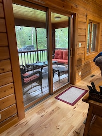 Porch on left of family room.