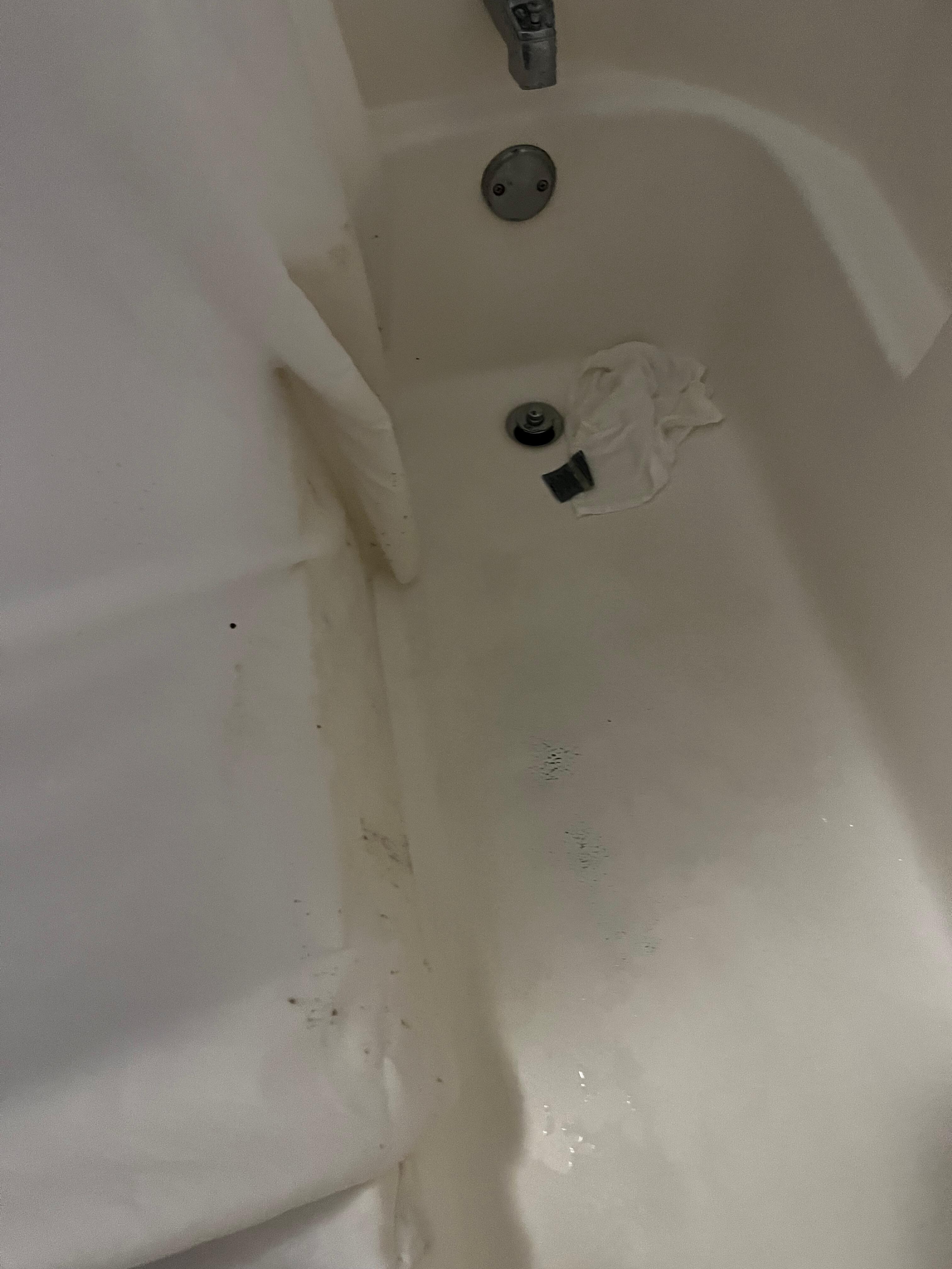 Moldy shower curtain and finish coming off of tub