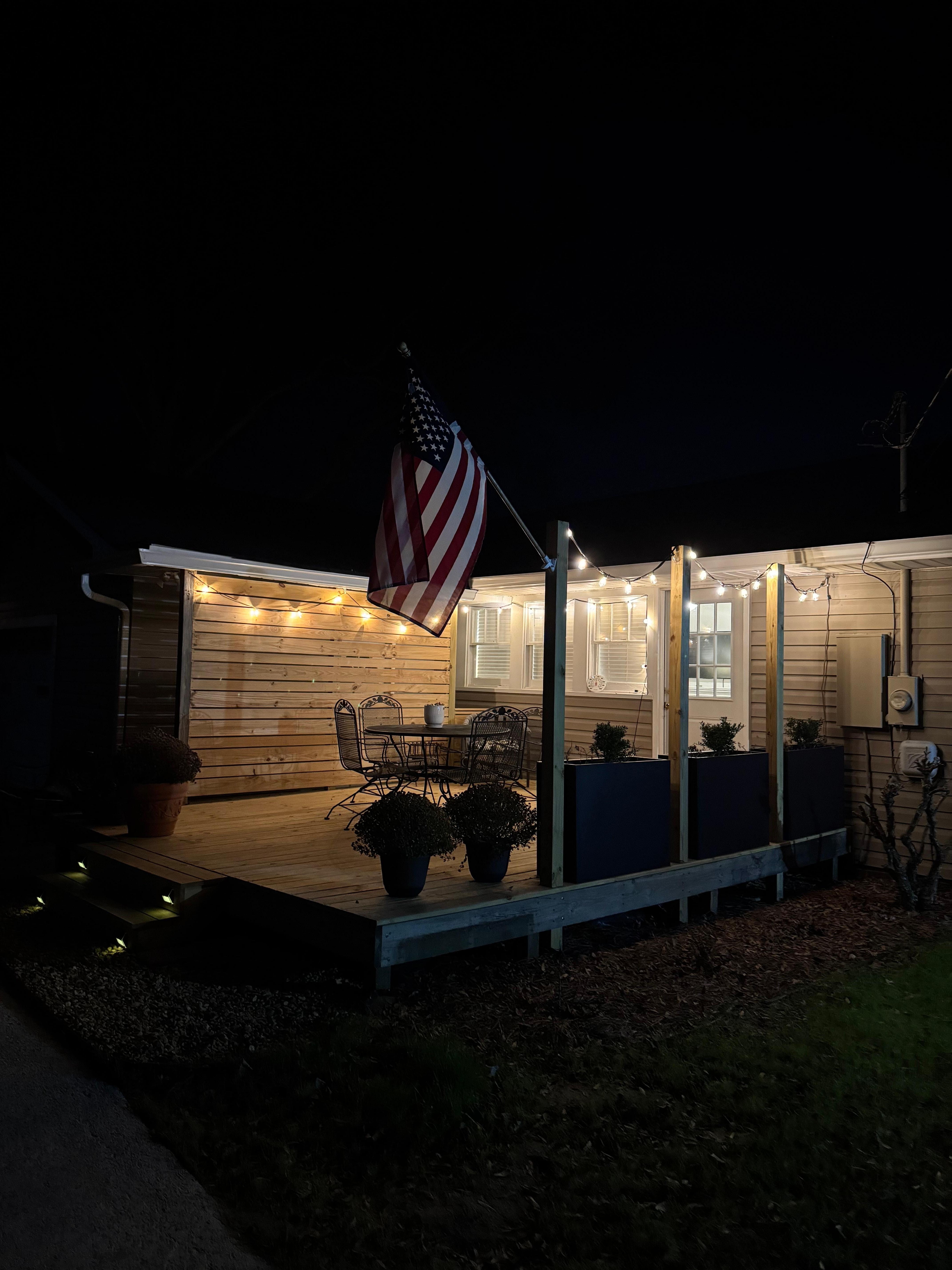 Side porch with lights