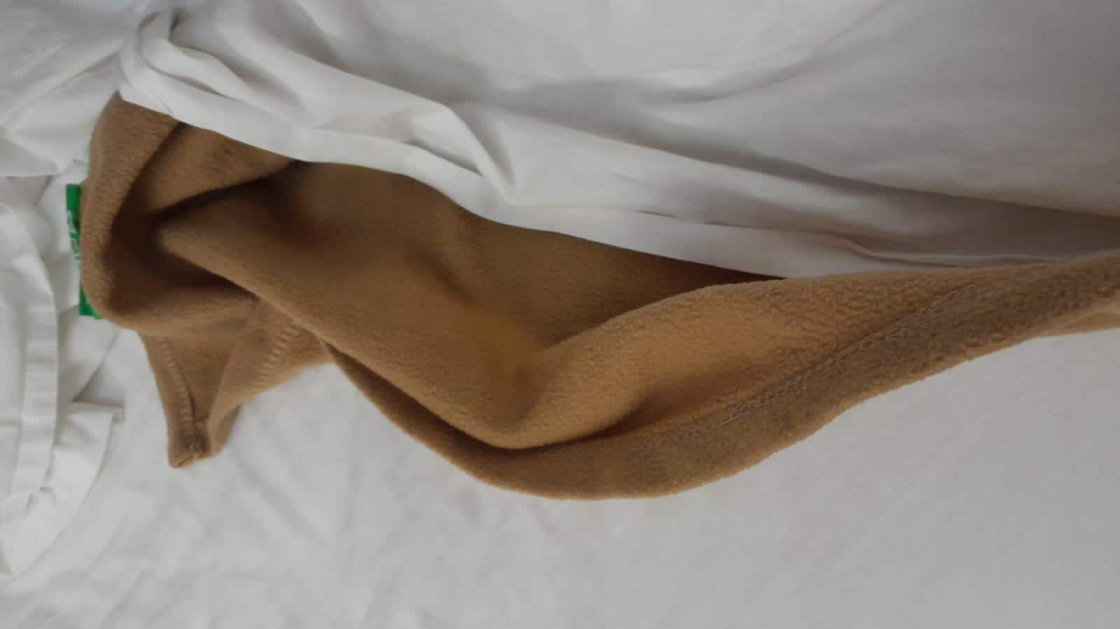 No flat sheet between blanket and fitted sheet.