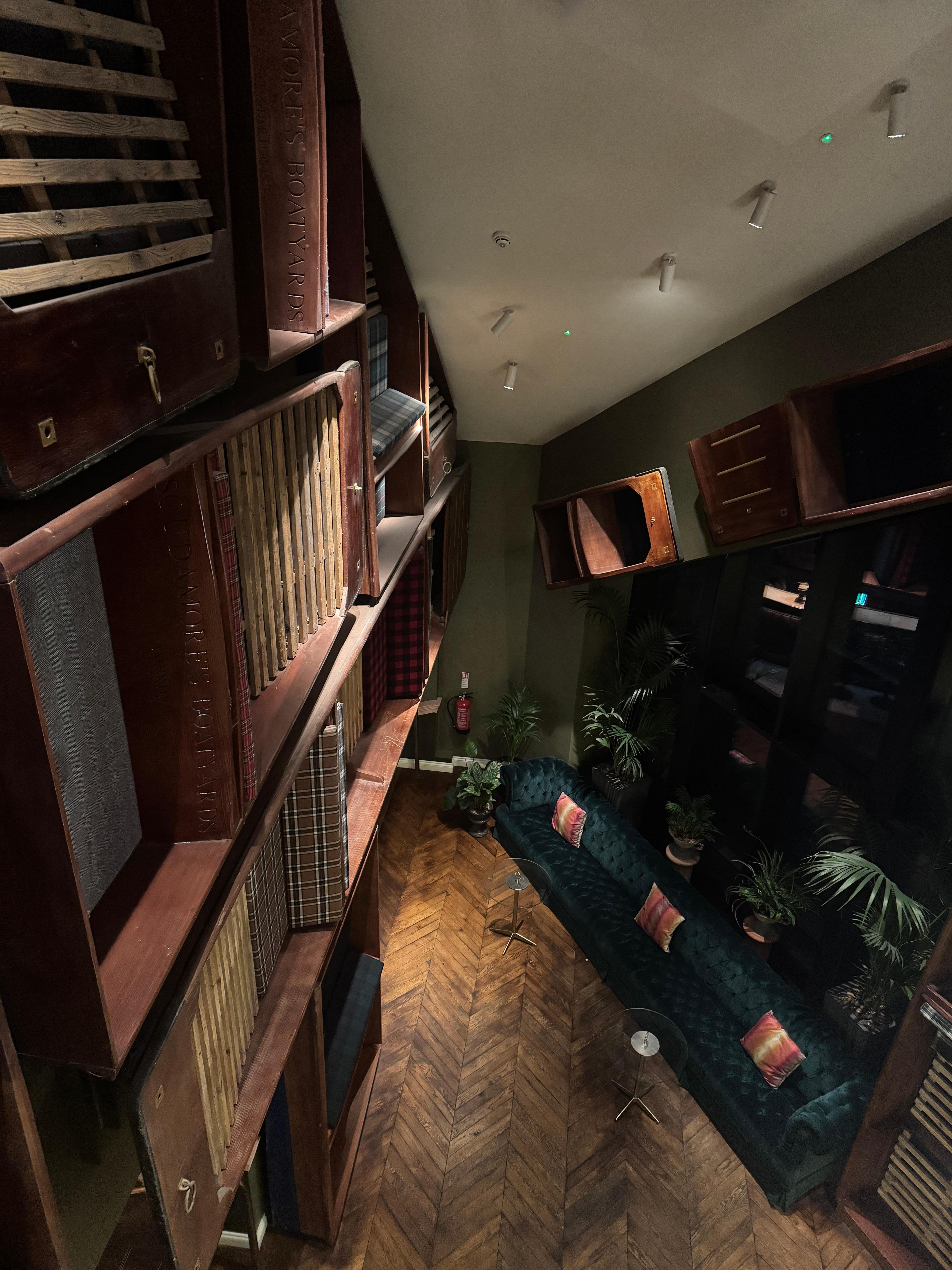 View from stairs down to lobby/reception area.