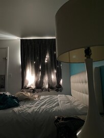 Holey/moth eaten curtains.