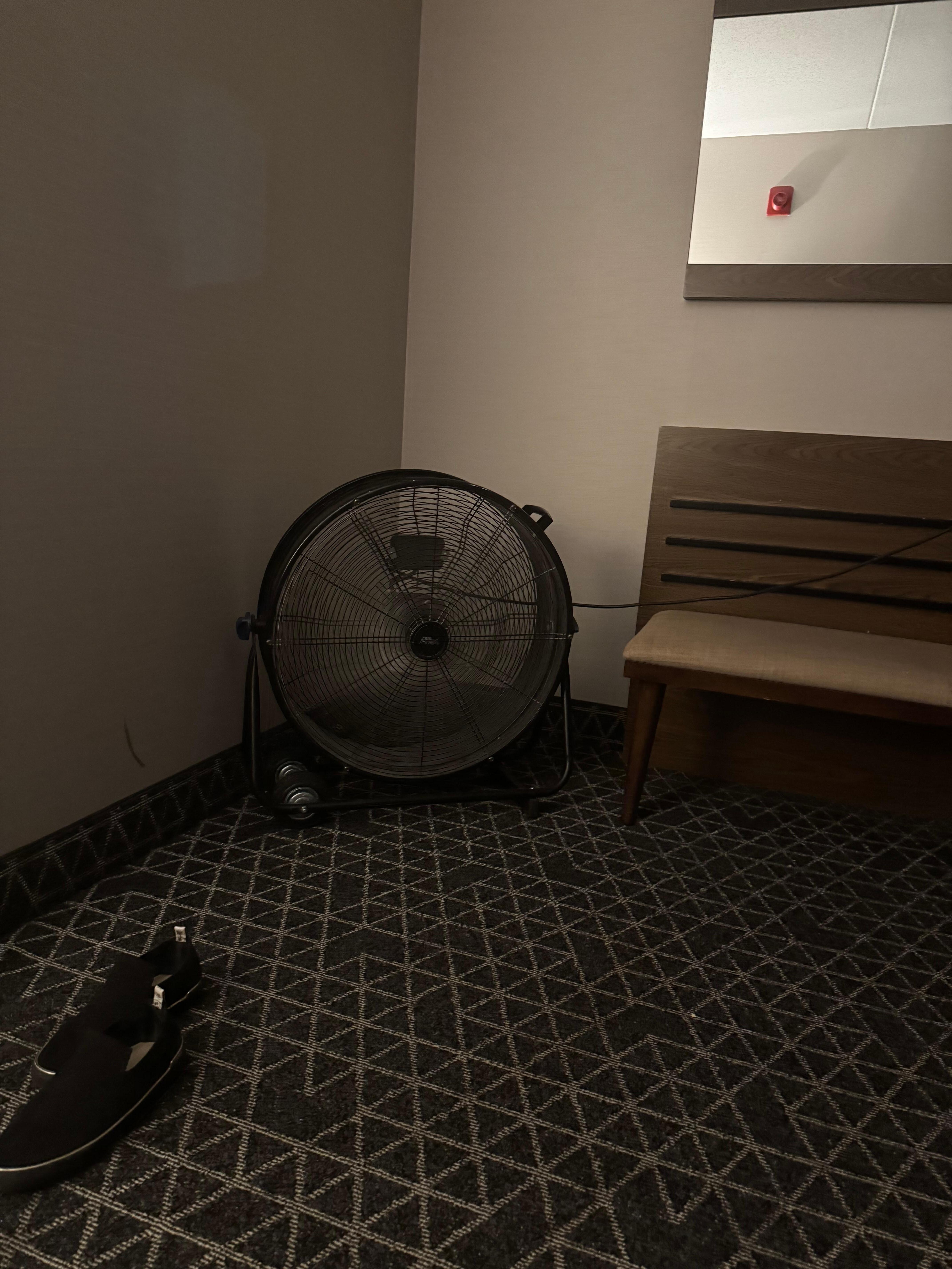 Hotel provided my family and I. this Lord large Industrial fan that was very dirty blowing dust and hot air. The noise made it impossible to sleep but the hotel kept telling us that in a few hours the AC would start working two days later it didnโt