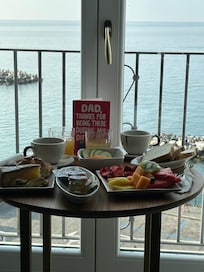 In room breakfast at Palazzo Vitagliano - view overlooking Marina (Fathers Day card not included in breakfast 🙂)