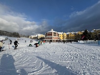 View from the lift. The building is the last one on the left.