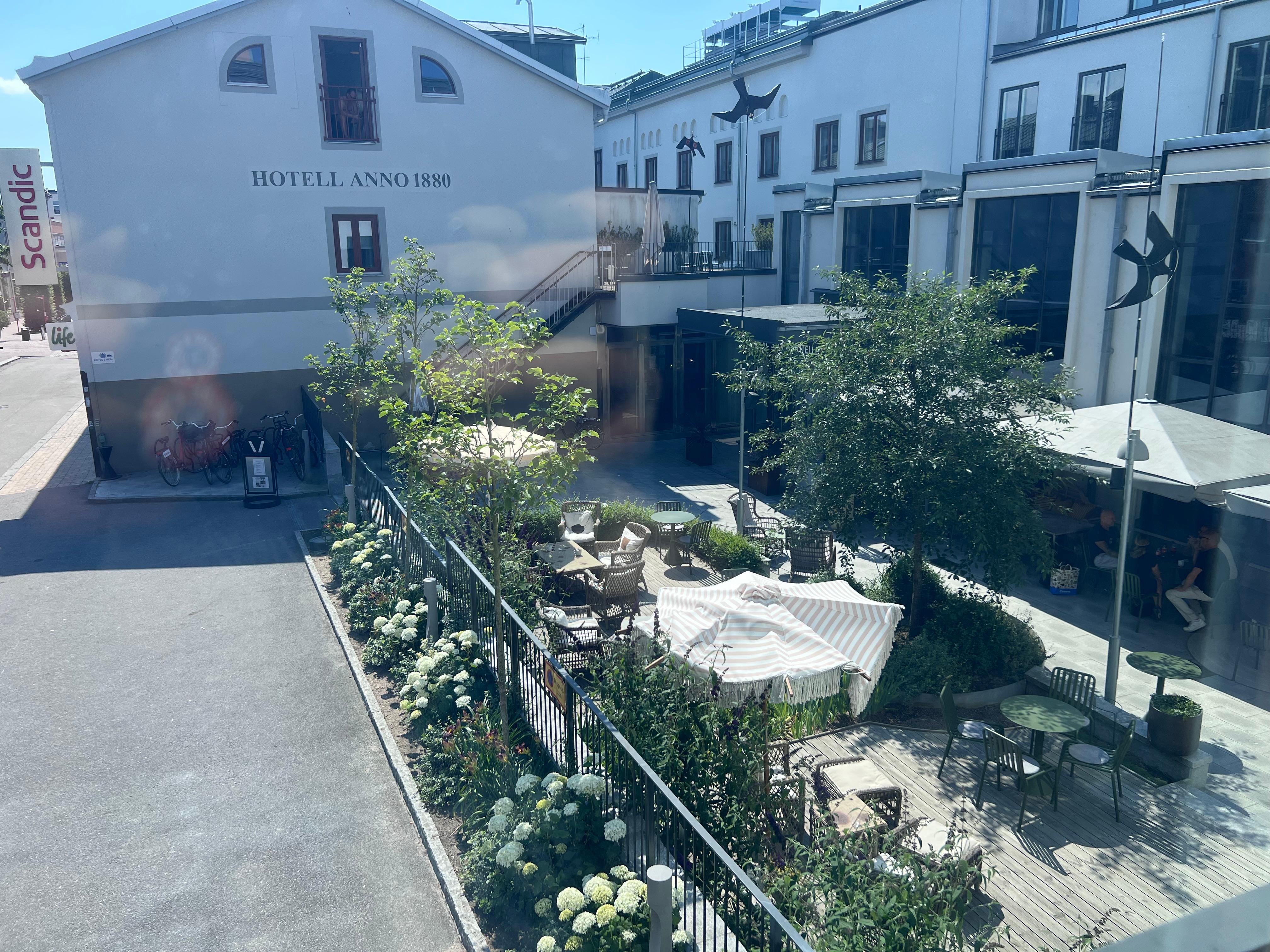 View of hotel entrance from room 1010.