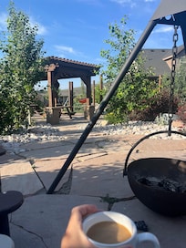 Morning coffee by the fire pit.