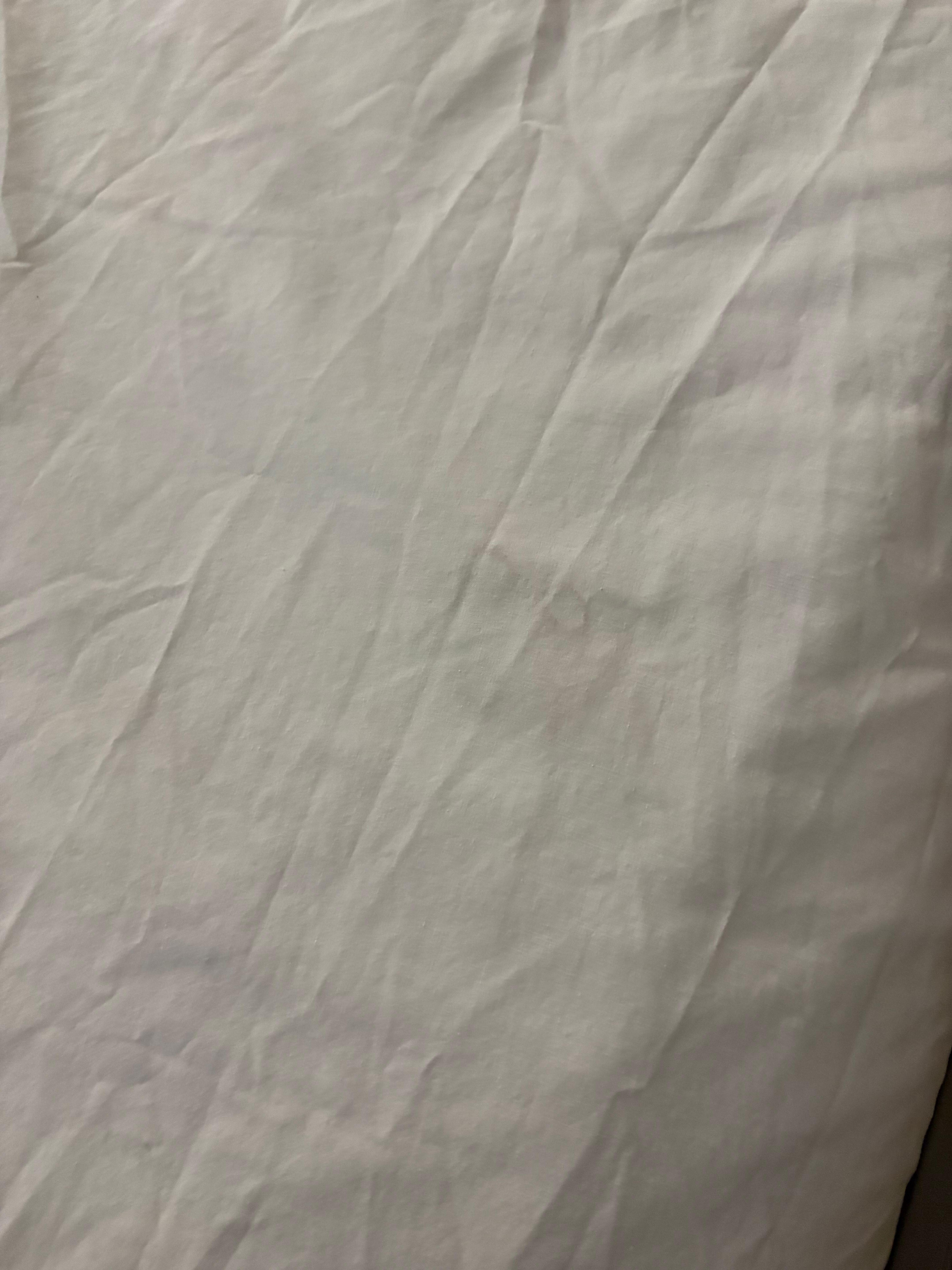 Dog paw prints on the sheet and stains 