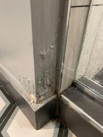 Shower area. The lack of ventilation likely contributed to this.