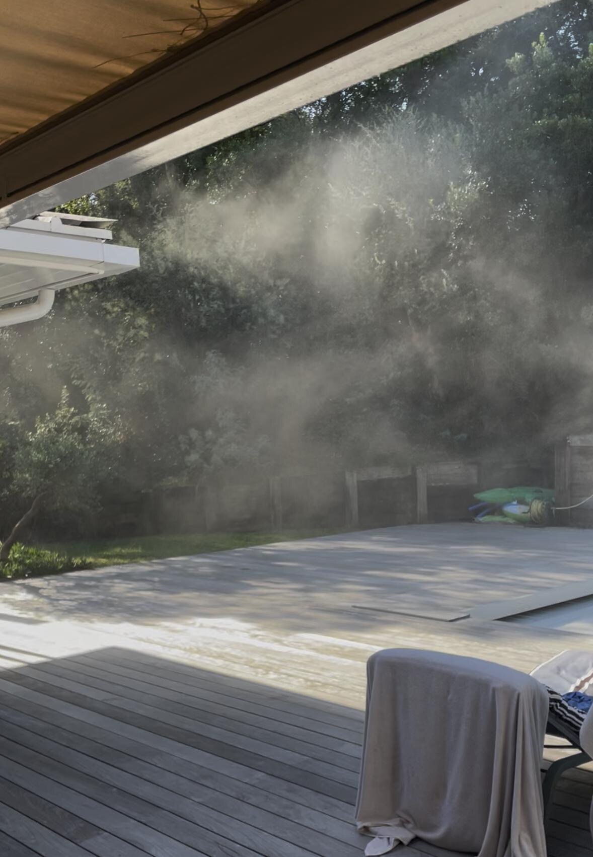 daily dust covering the pool and outdoor eating area. 