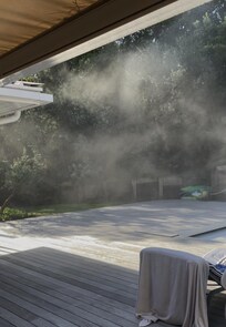 daily dust covering the pool and outdoor eating area.