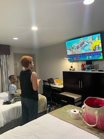 You can see the two beds and the flat scree tv here.
