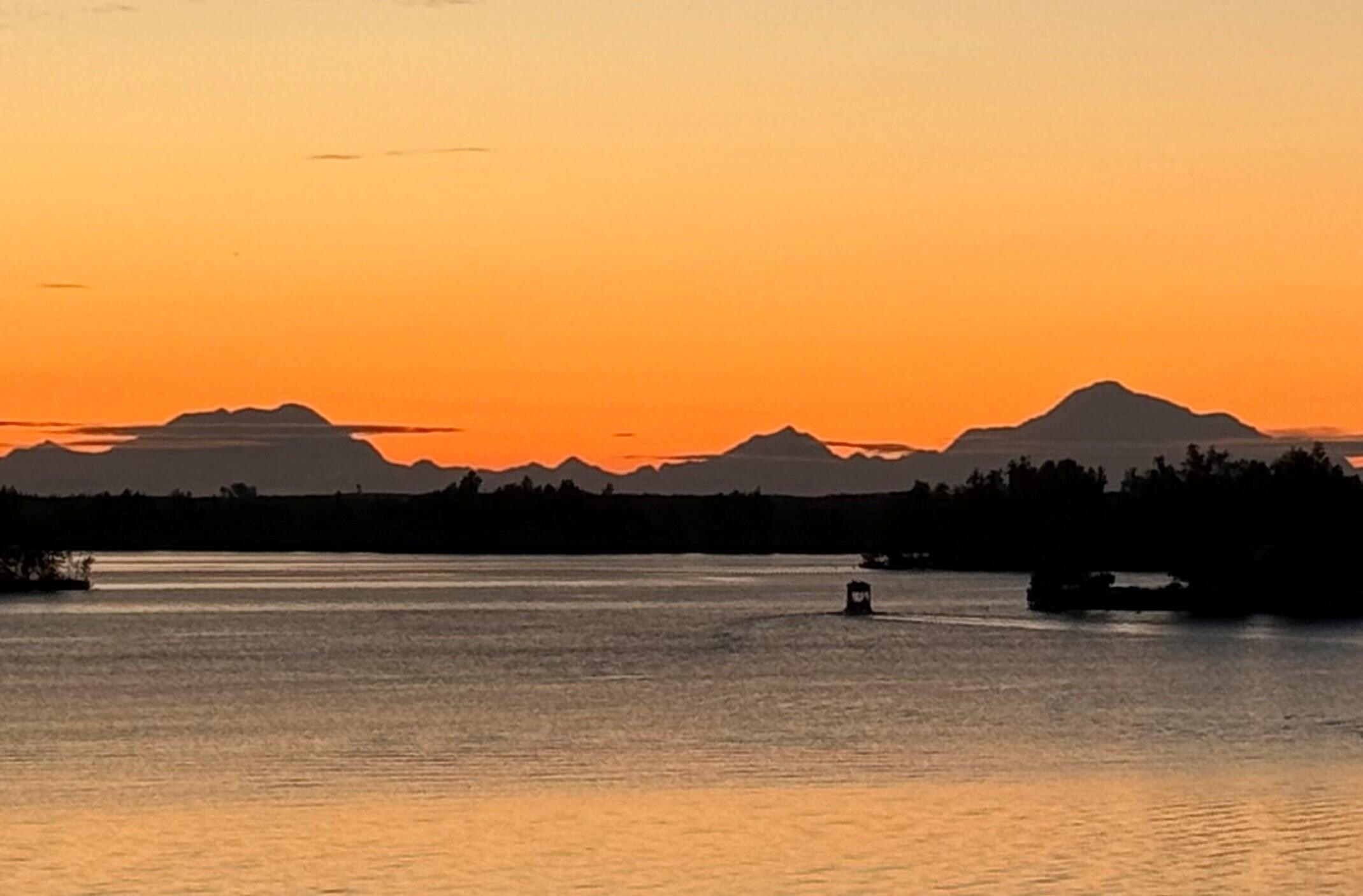 A beautiful view of the mountains from the deck at 11 pm at night!