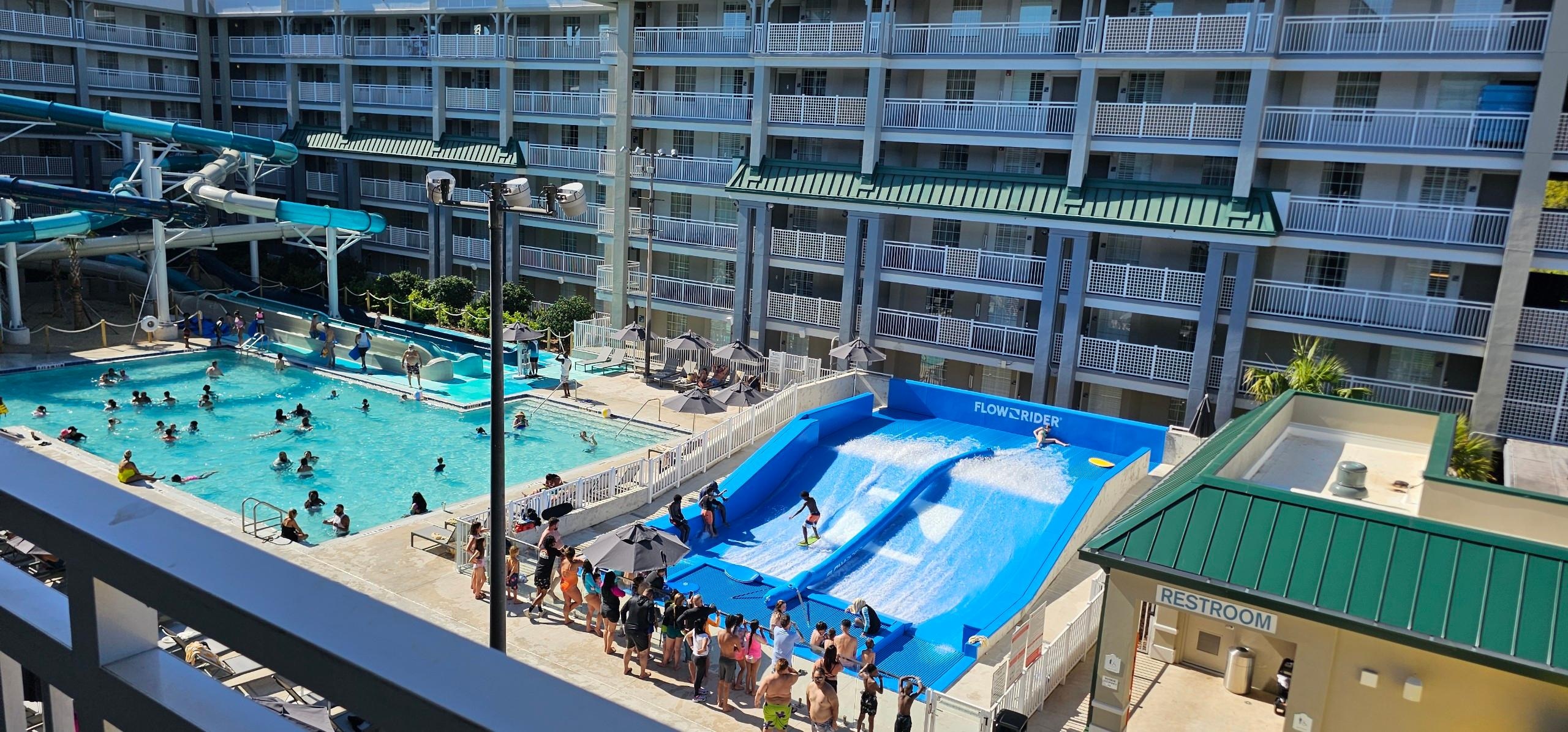 View from my window looking down at the pool and slides.