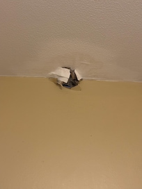 Hole from roofers in bathroom