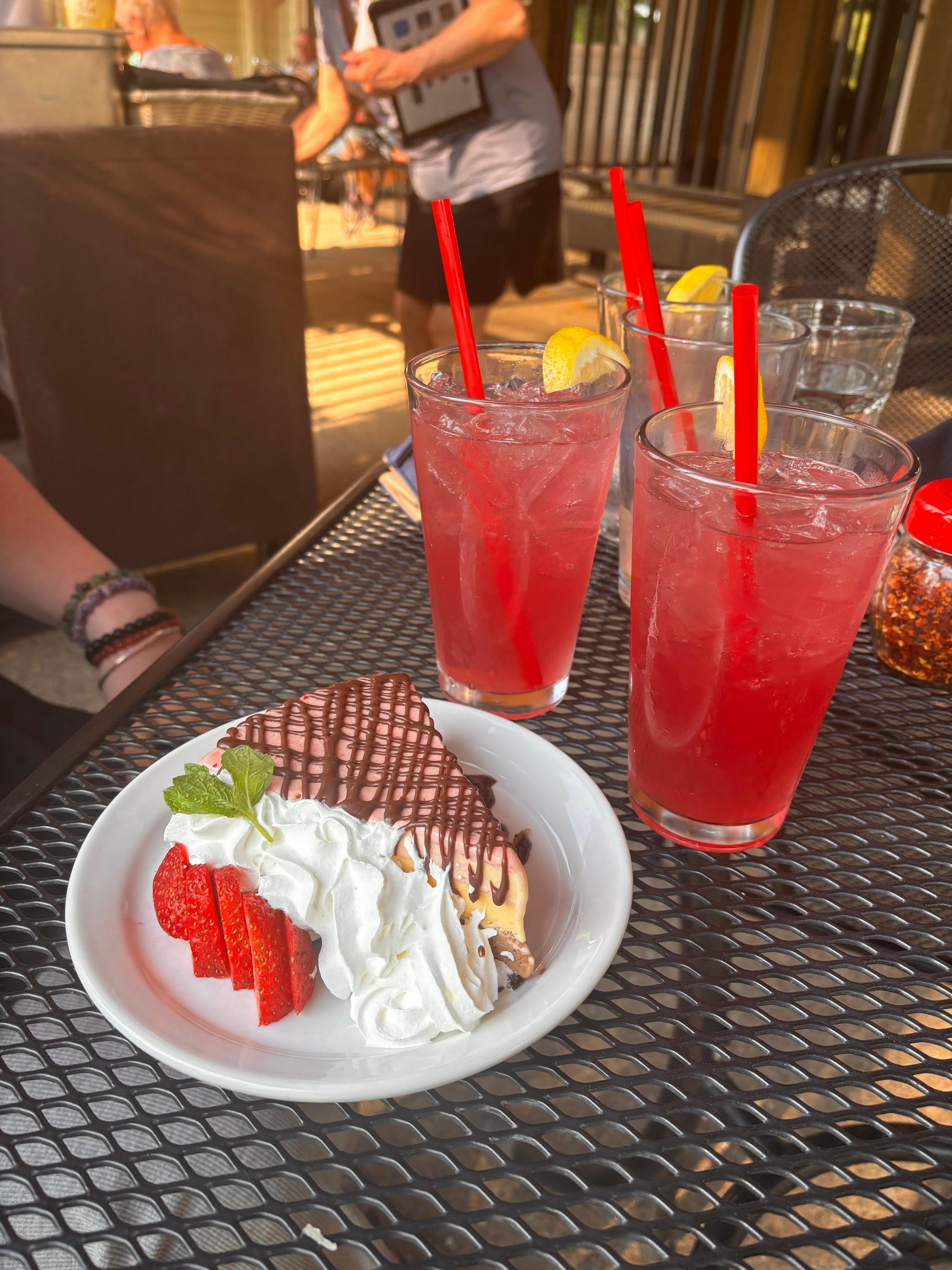 huckleberry lemonades and the special dessert - neapolitan ice cream cake! 