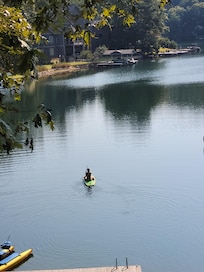 Paddle boarding off the dock