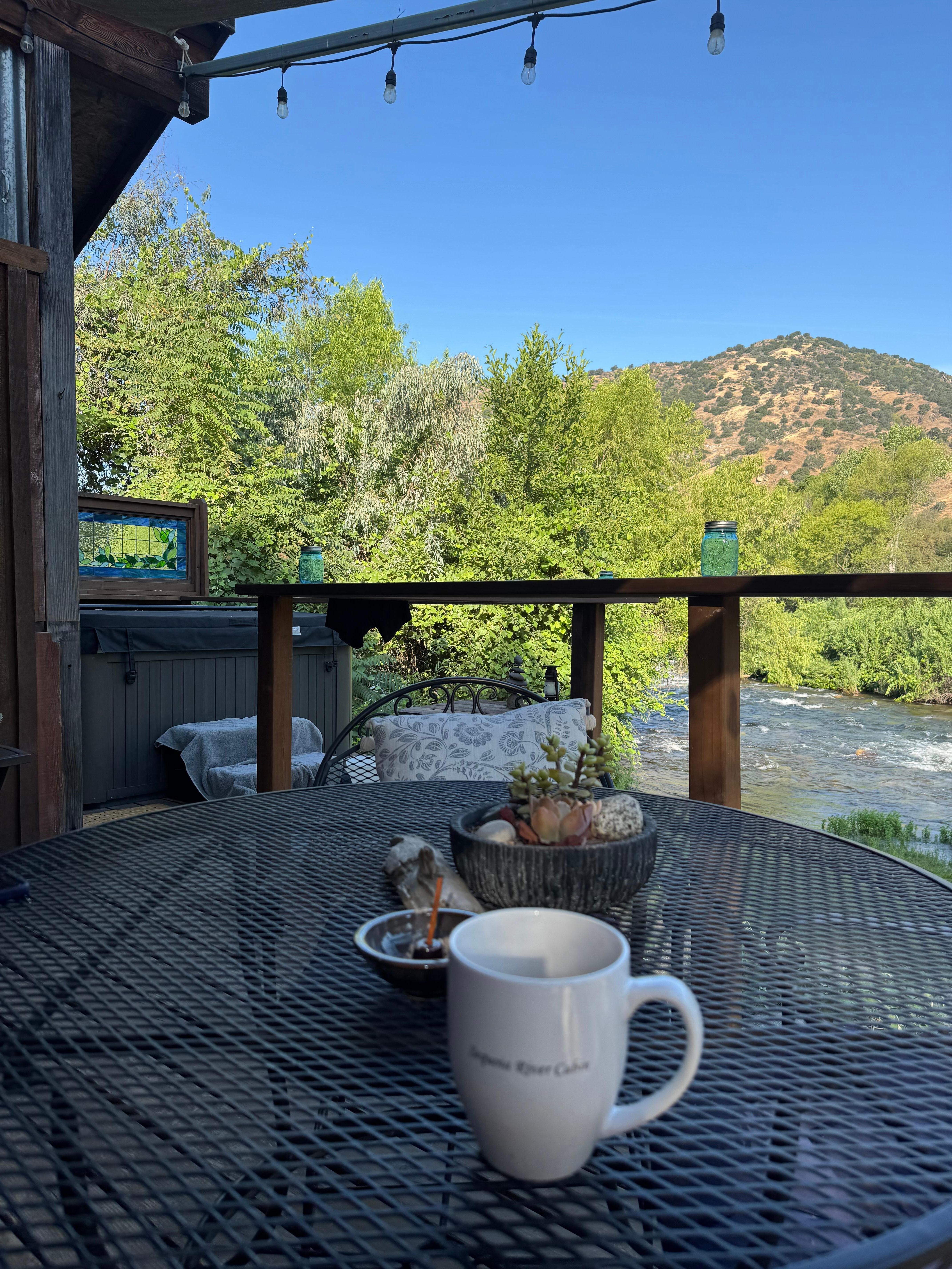 Morning coffee on deck.