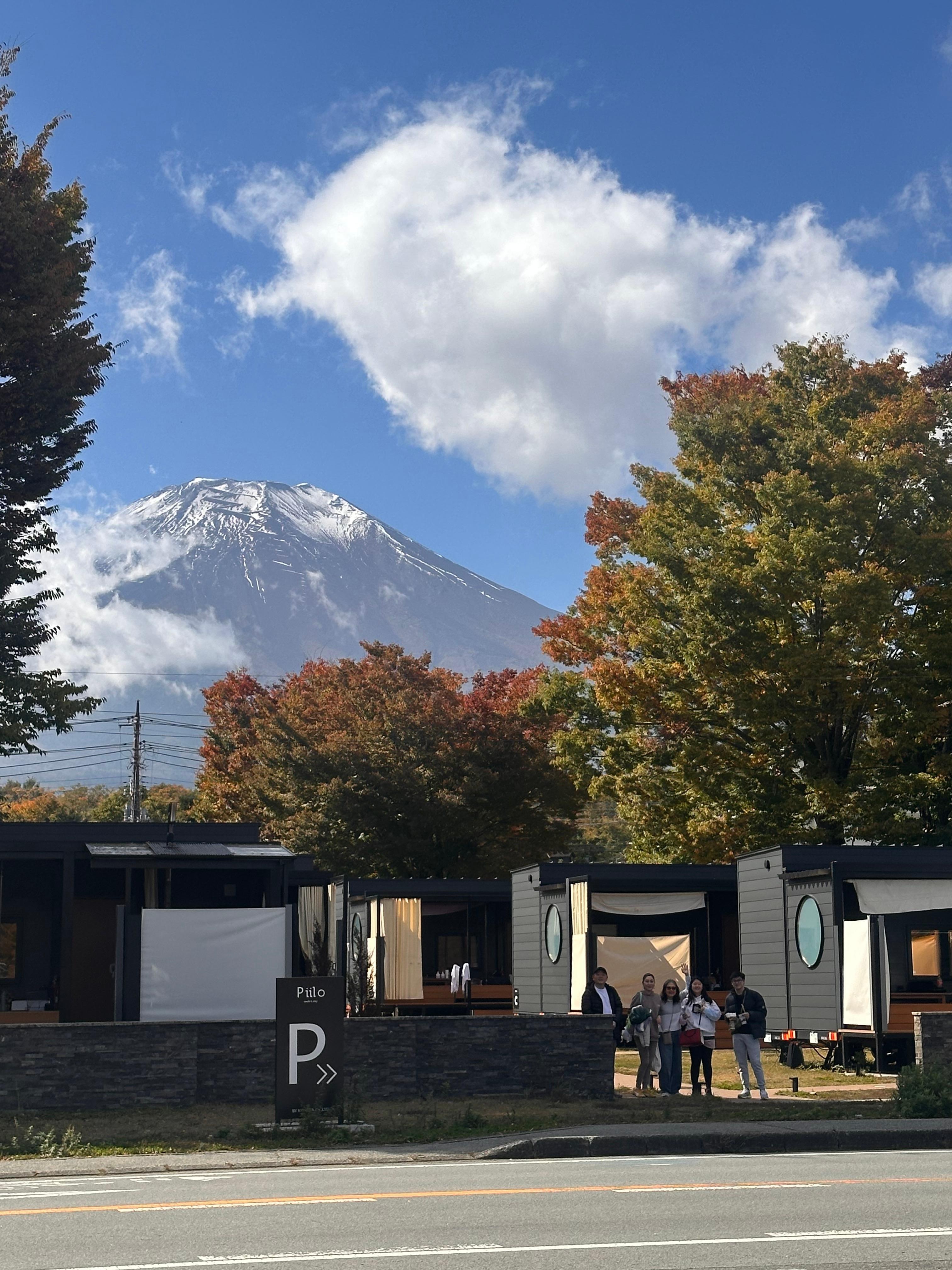Front view of hotel with mt fuji as background