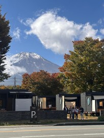 Front view of hotel with mt fuji as background