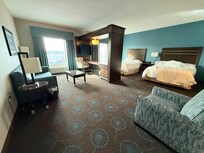 Seating area, working space and the bedroom