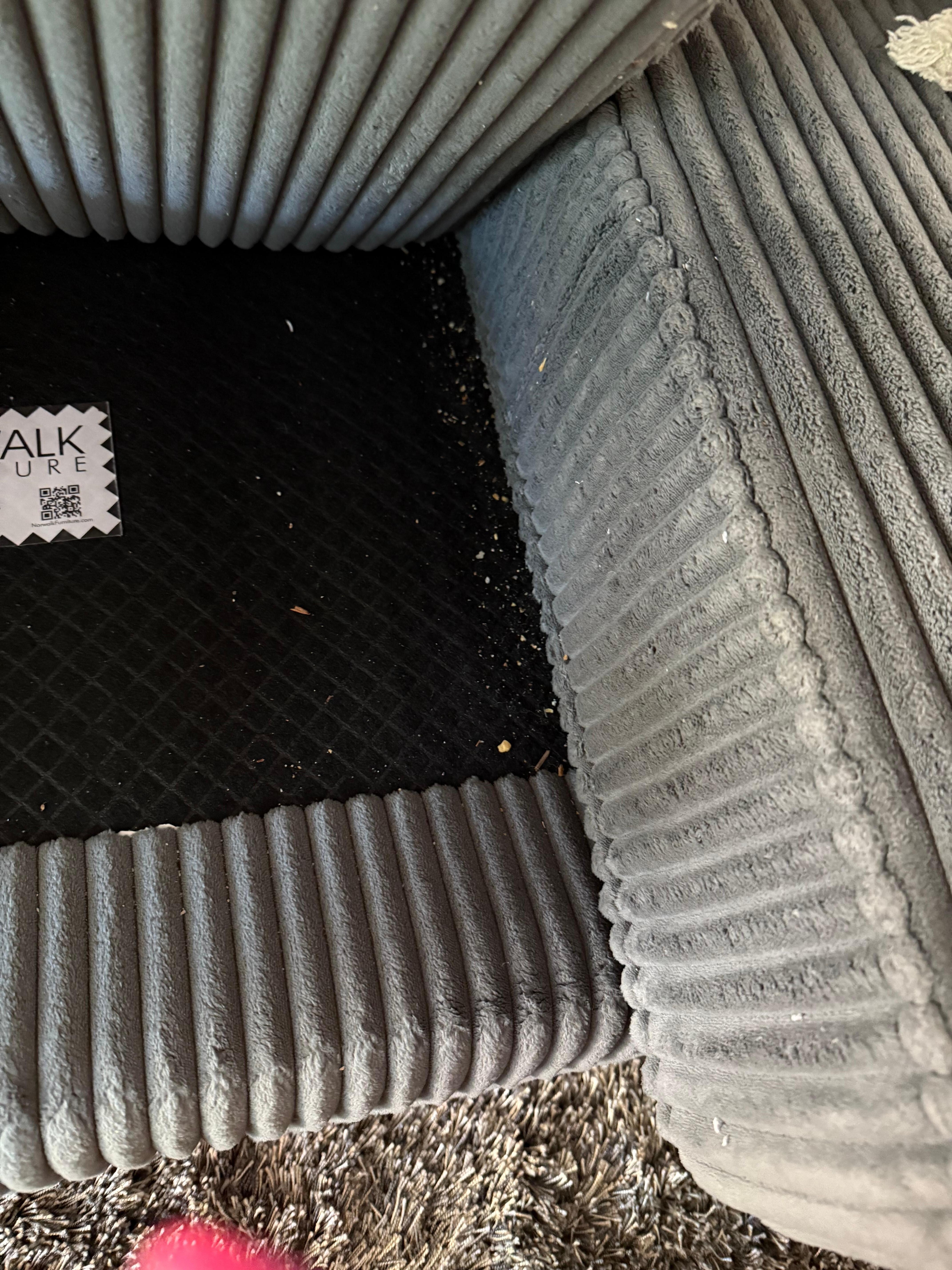 Lifted cushion and found food  and toys  and dog treats under couch.