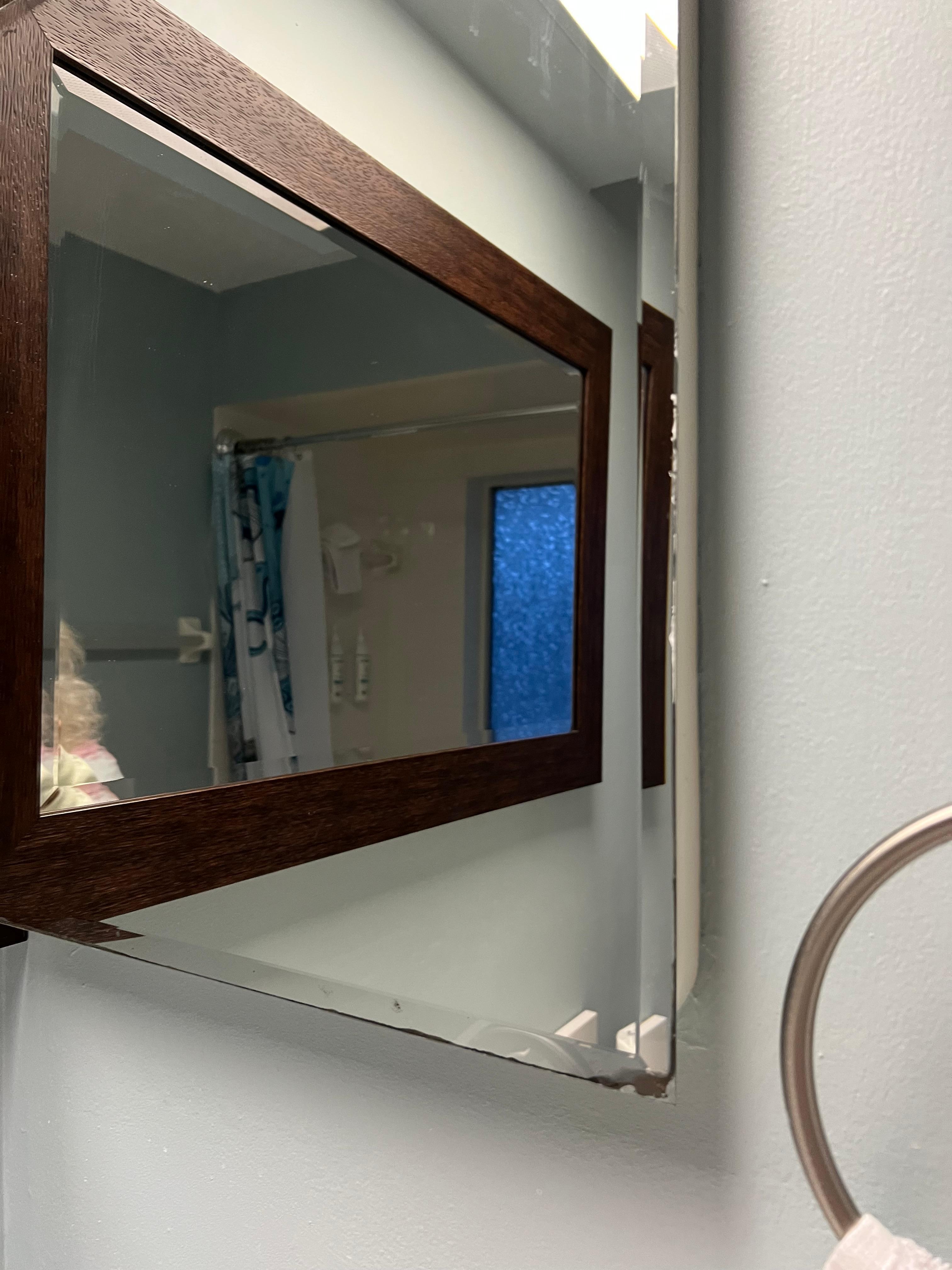This is a rusted mirror in the spare bathroom. I did not want to touch it to to open it