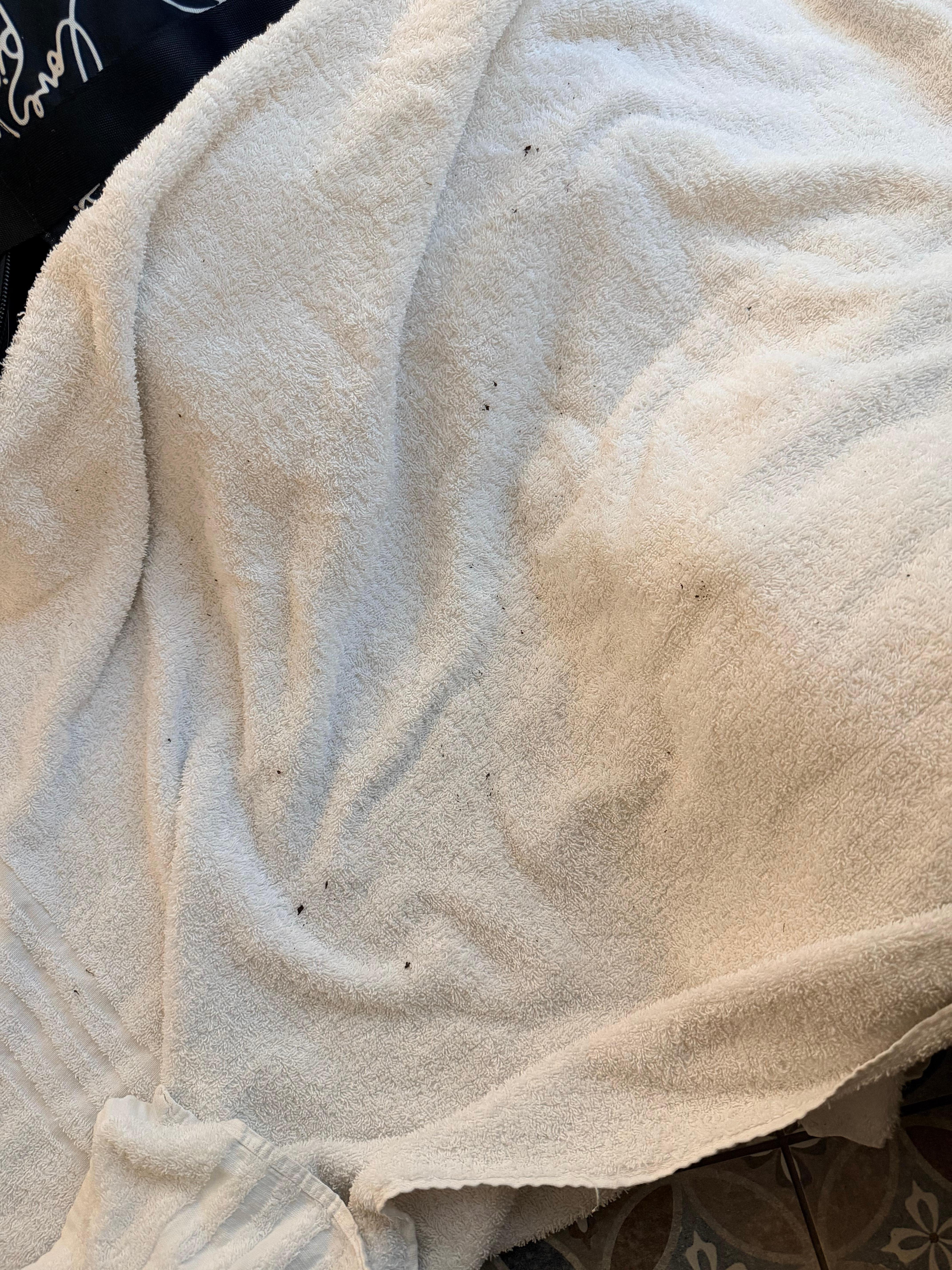 Towel after hanging on patio drying rack
