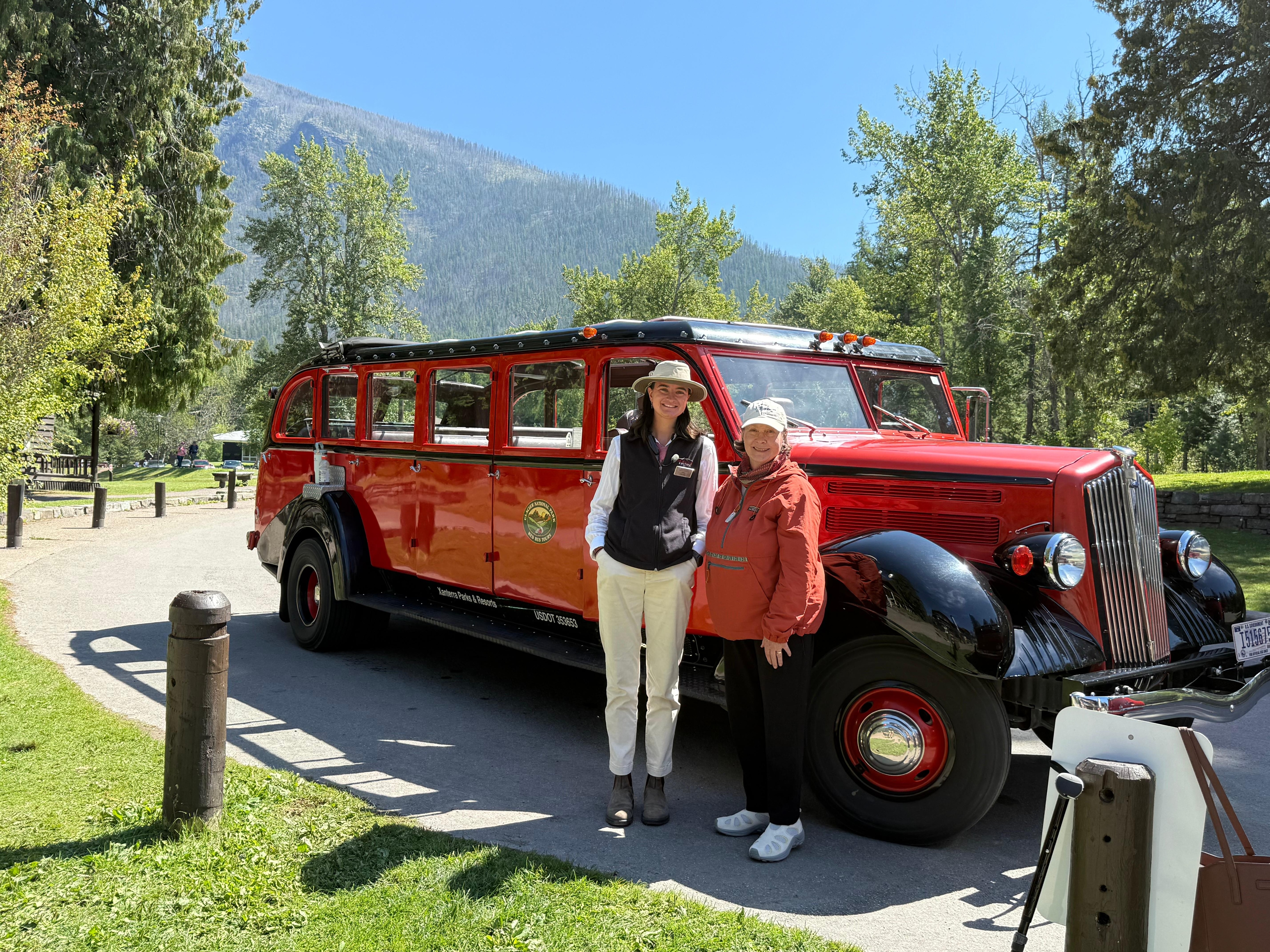 Red Bus tour stop at Lake McDonald Lodge