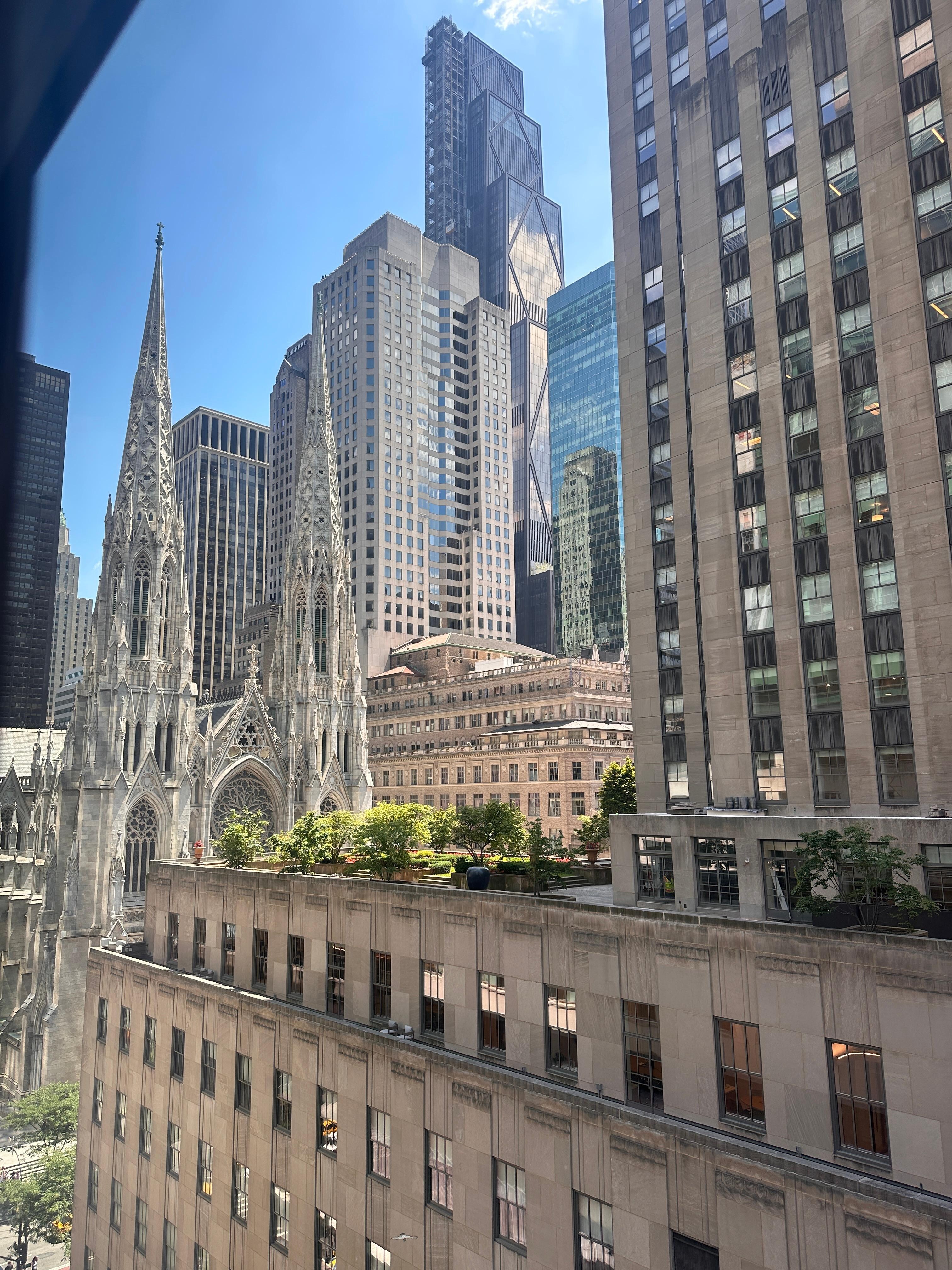 View from standing at the window looking to the left which shows St. Patrick’s Cathedral.