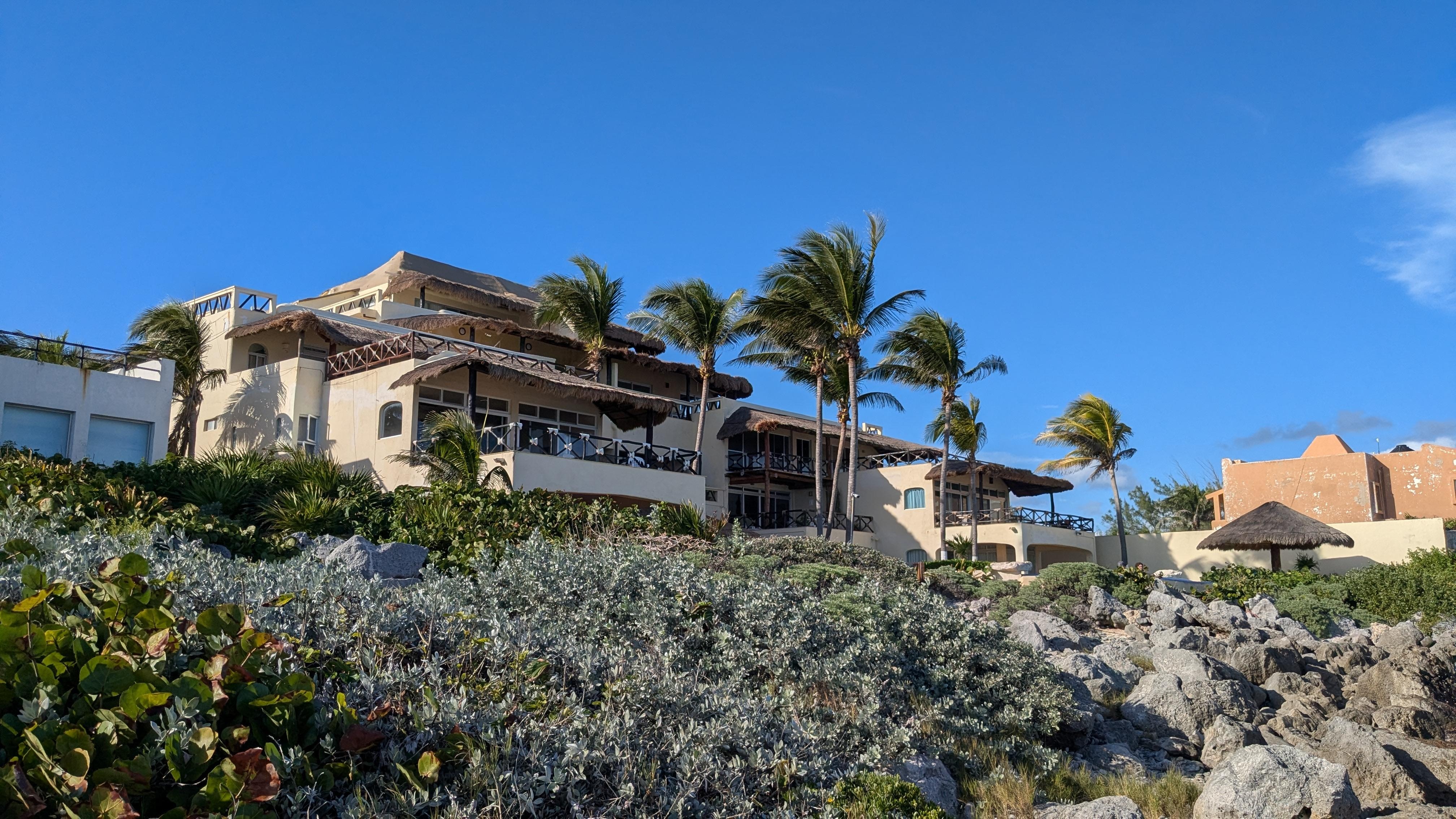 View of the building from the beach. Our unit was ground level, on the left