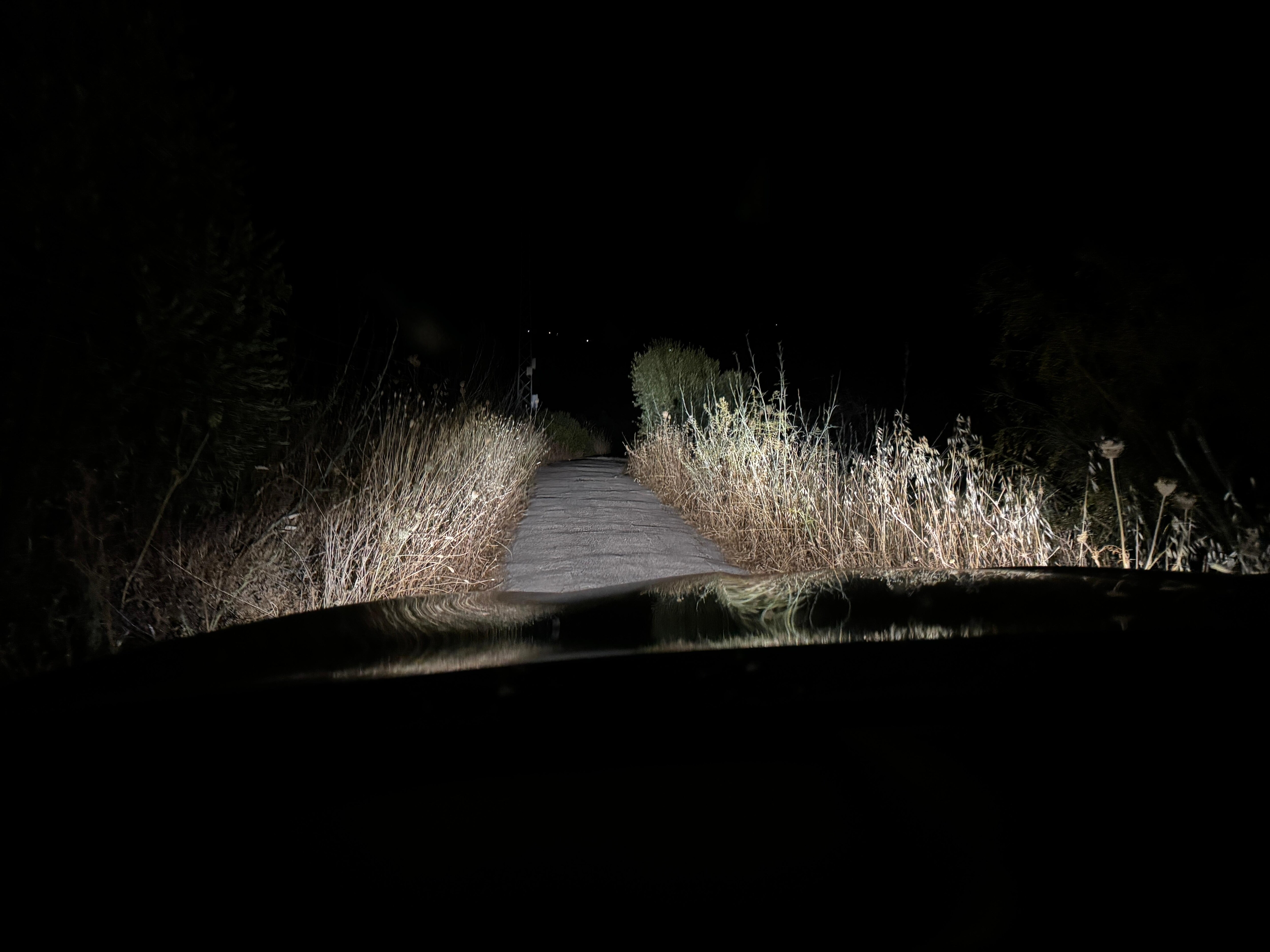 Zufahrt bei Nacht. Kaum Platz zum durchfahren. 