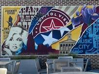 Mural on the wall of the rooftop area