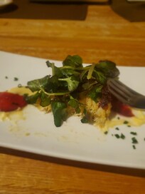 Crab cake at hotel restaurant